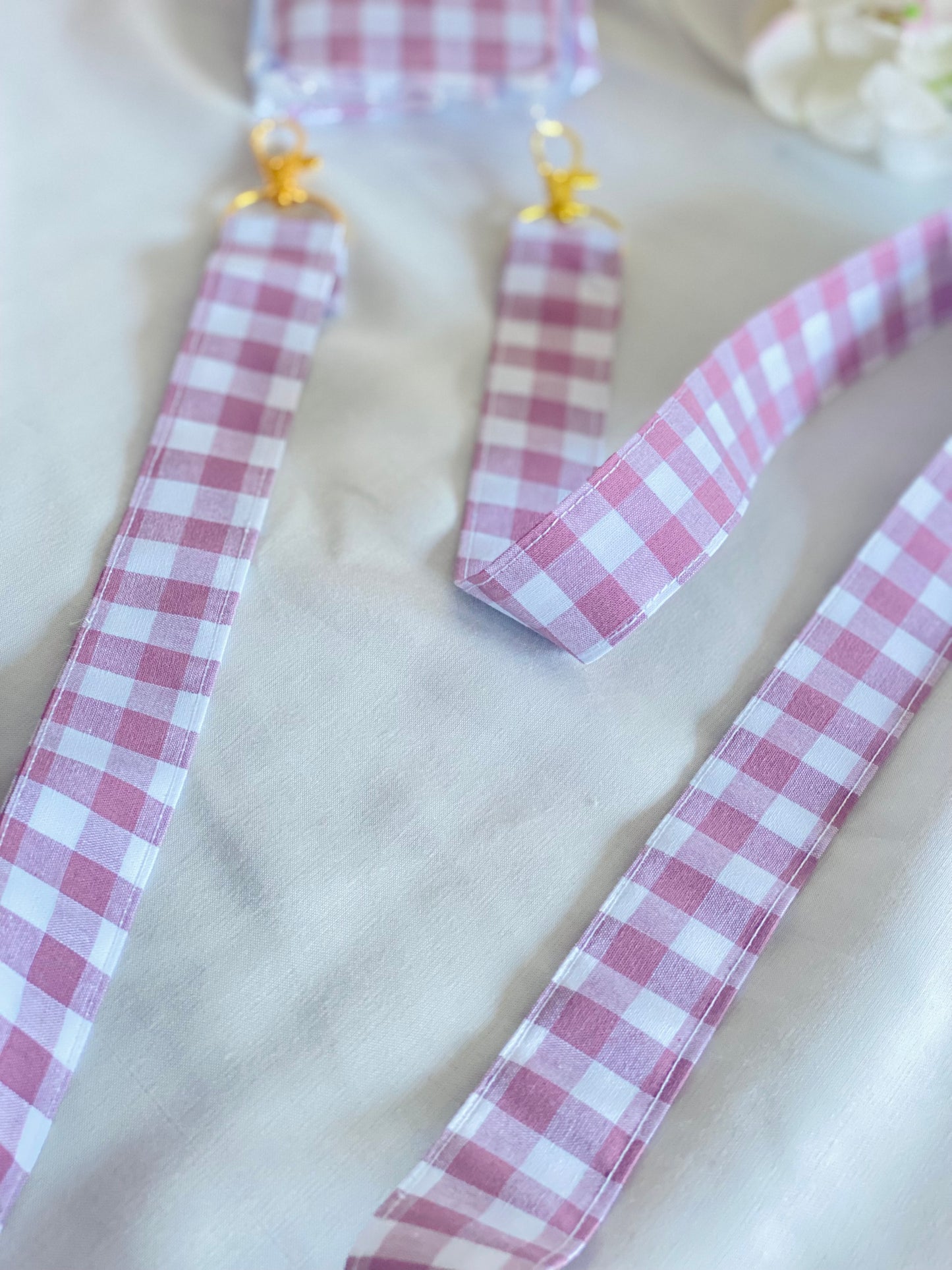 Conjunto Funda Cuelga Movil Vichy Rosa Antiguo