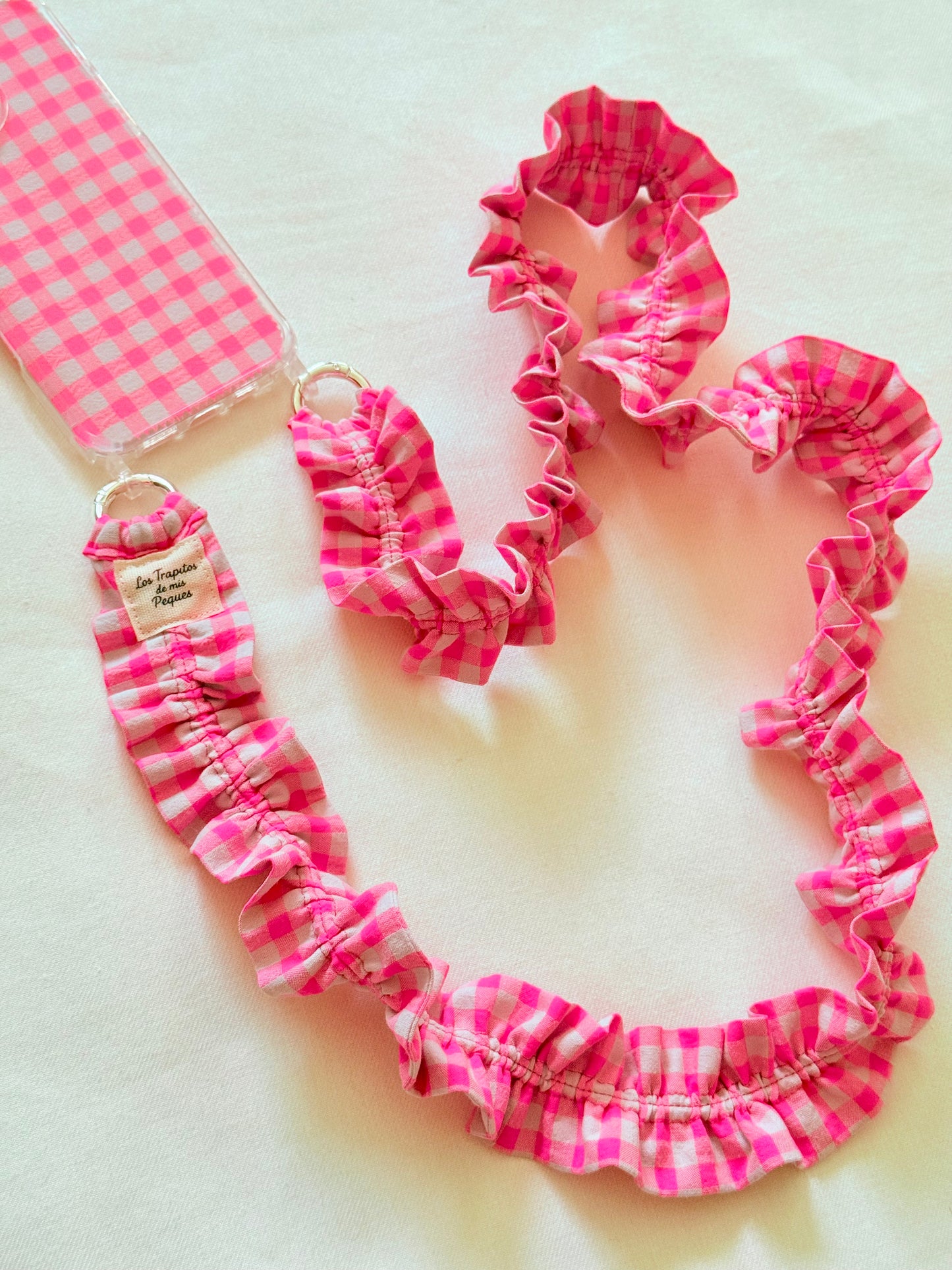 Conjunto Cuelga Movil Rizado Vichy Fucsia Flúor