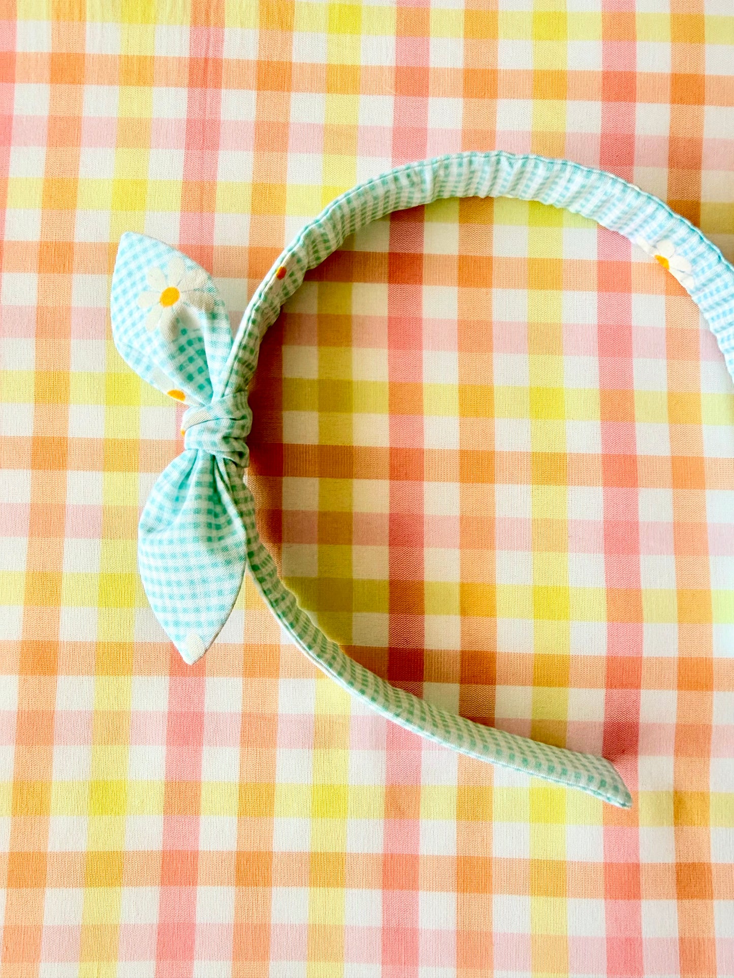 Diadema Orejitas Vichy Azul y Margaritas