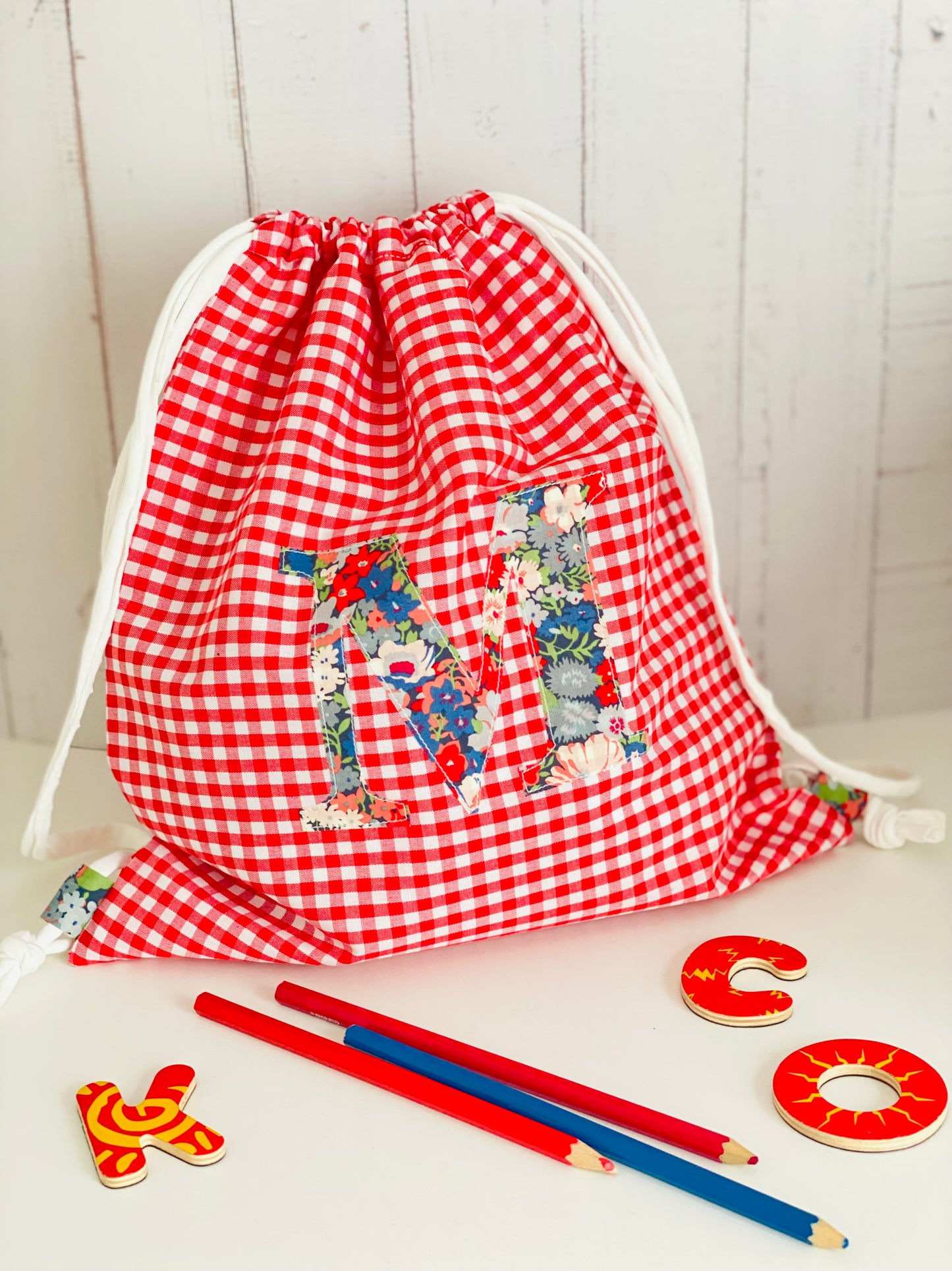 Bolsita Vichy Rojo y Liberty