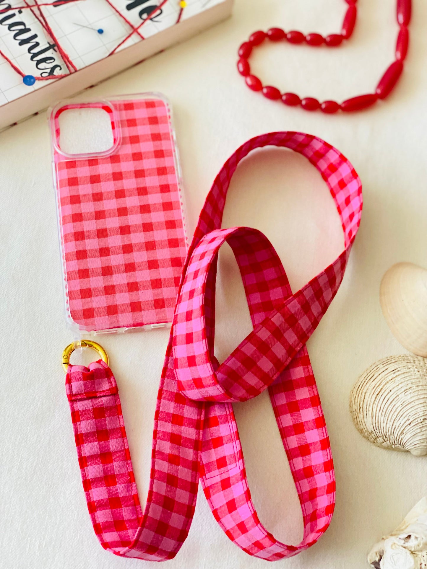 Conjunto Cuelga Movil Vichy Rosa y Rojo