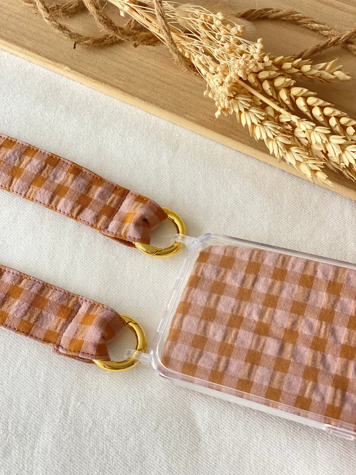 Conjunto Cuelga Movil Vichy Marrón y Rosa