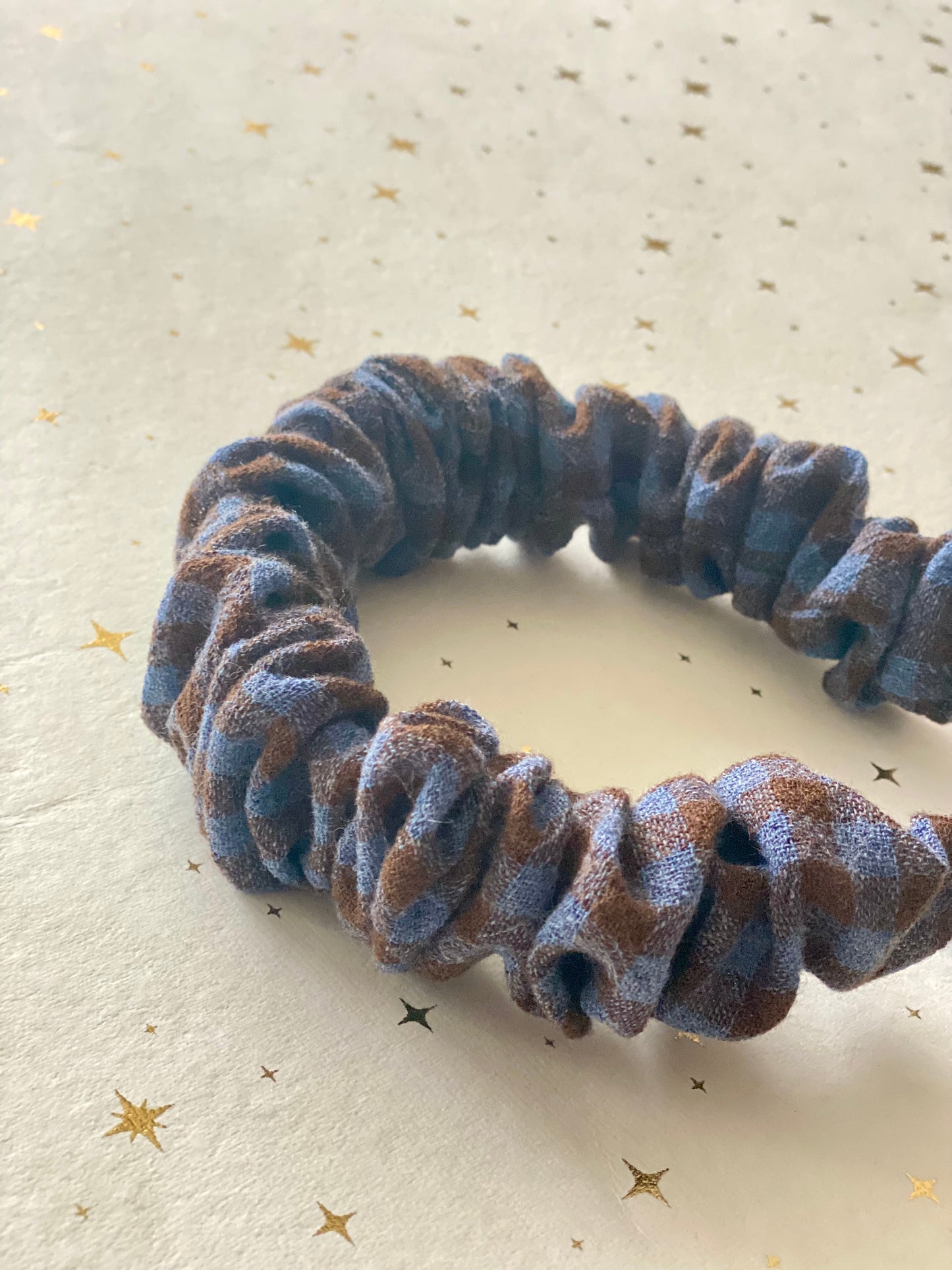 Diadema Scrunchie Vichy Azul y Marrón