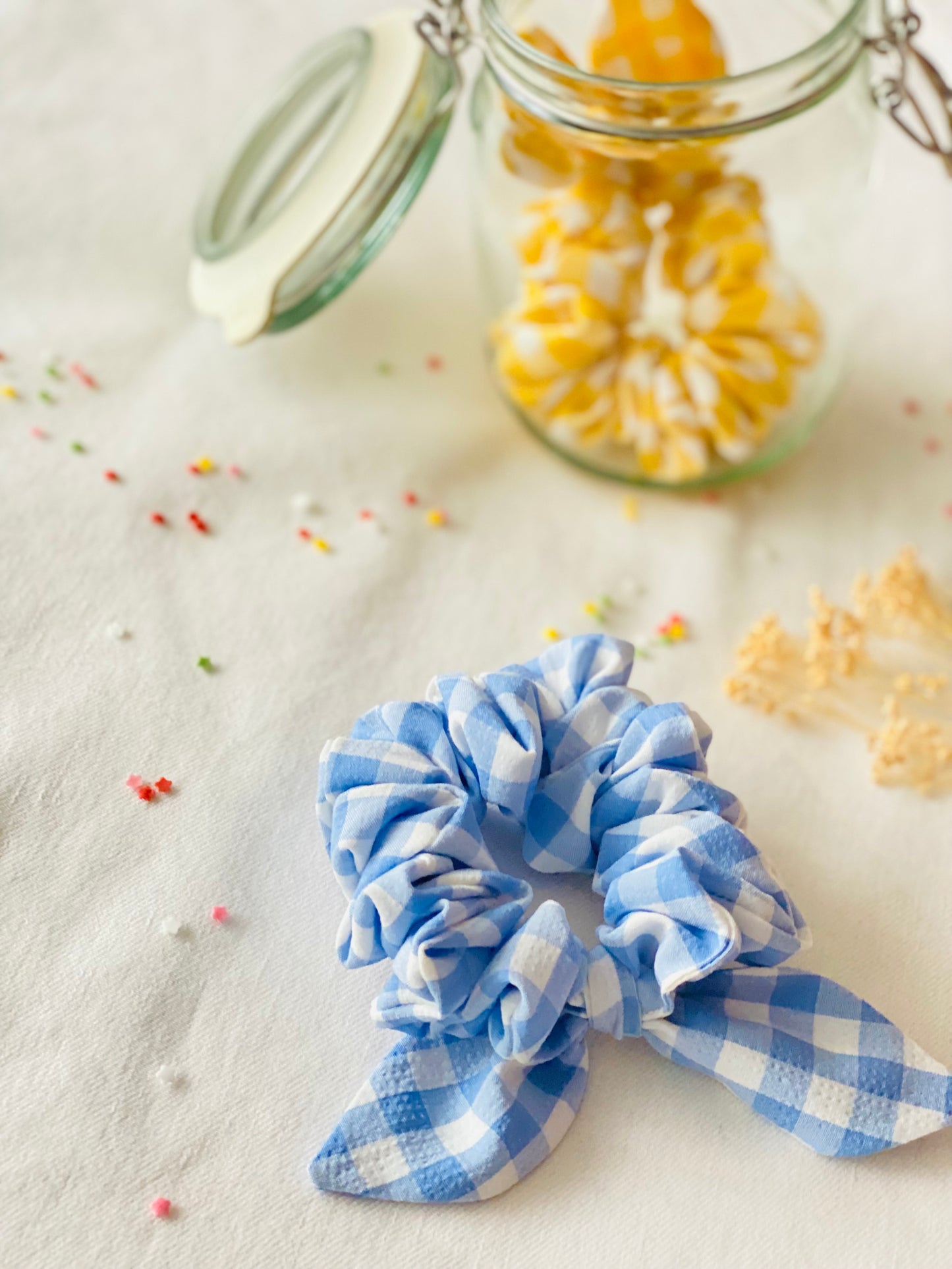 Scrunchie Orejitas Vichy Azul