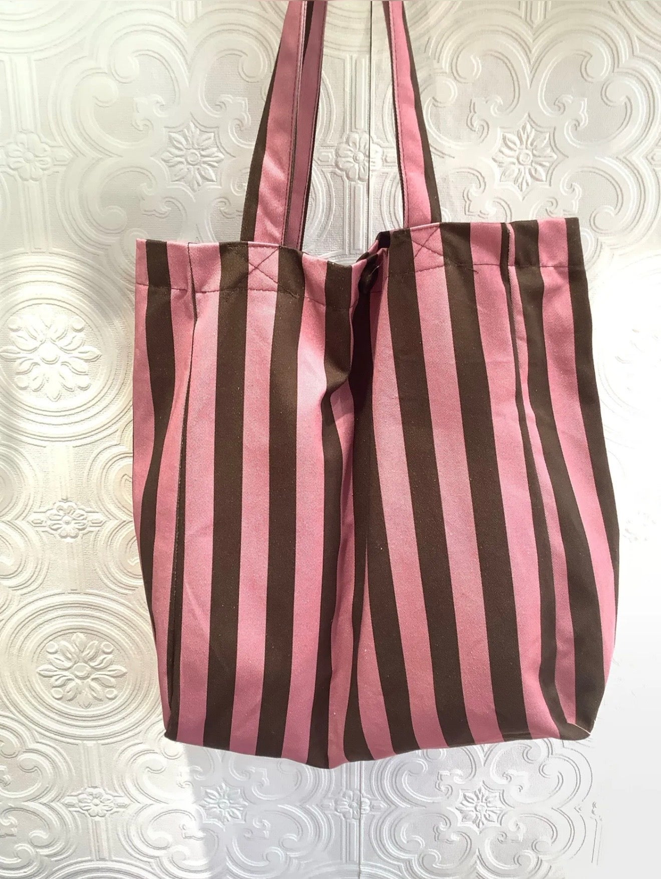 Tote Bag Rayas Rosa y Marrón