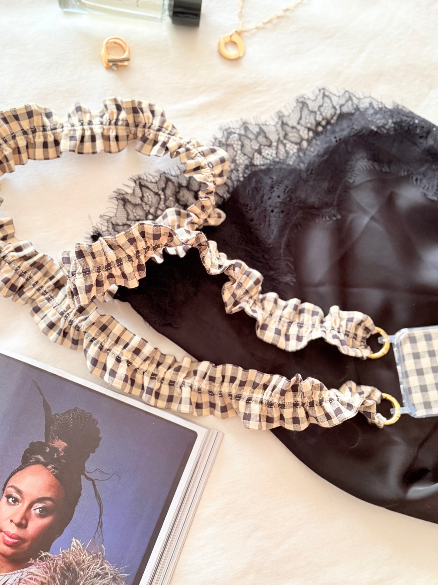 Black and Beige Vichy Mobile Hanger Set