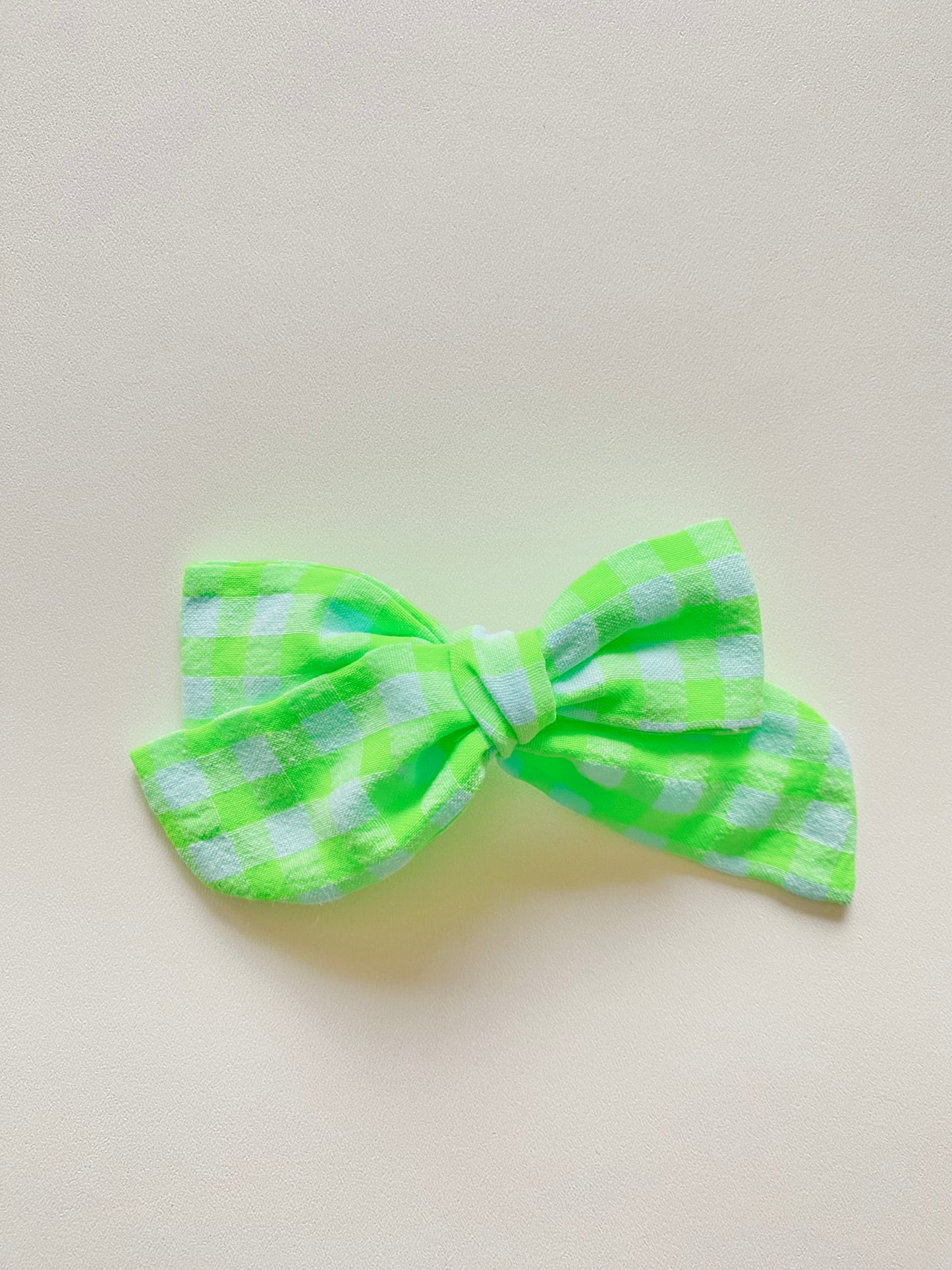 Lazo Nudo Vichy Verde Flúor Bicolor