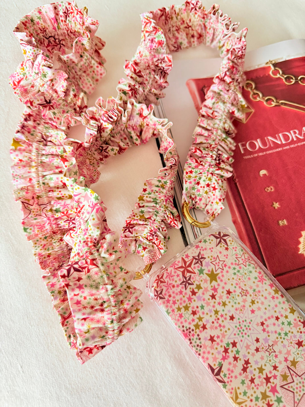 Conjunto Cuelga Movil Rizado Liberty Estrellas Granate