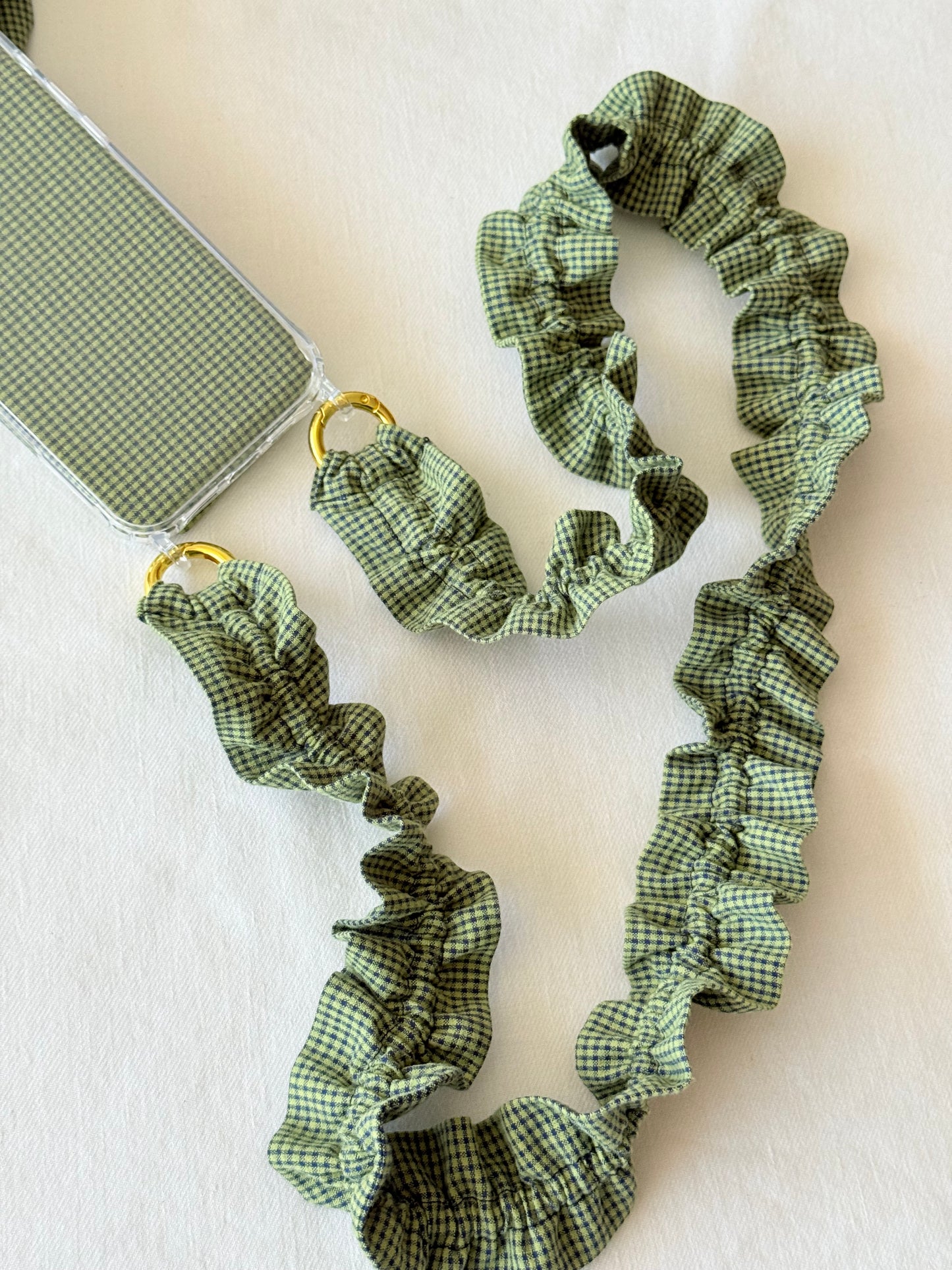 Conjunto Cuelga Movil Rizado Vichy Pequeño Verde y Azul Marino