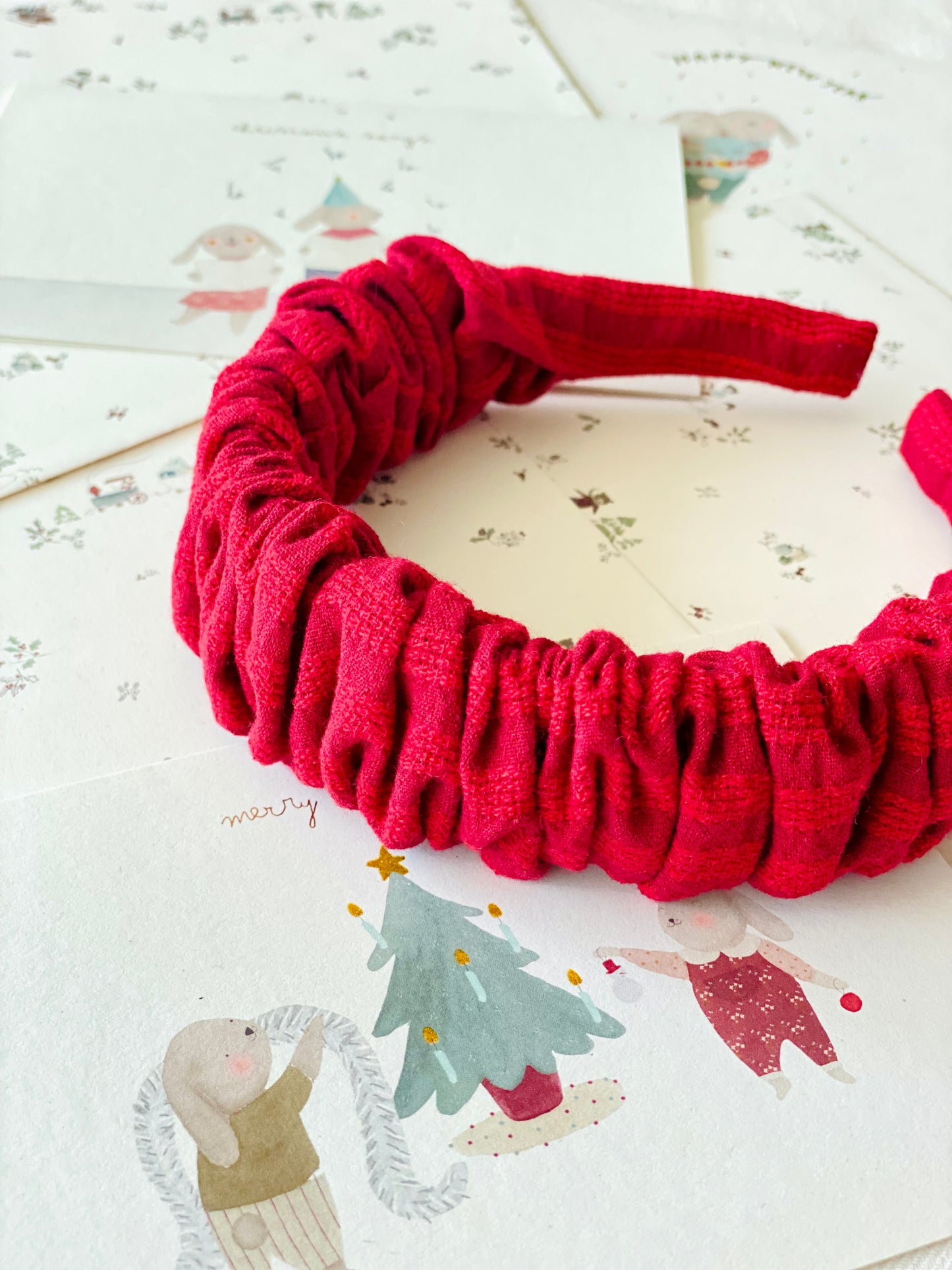 Diadema Scrunchie Rojo Oscuro Brillos