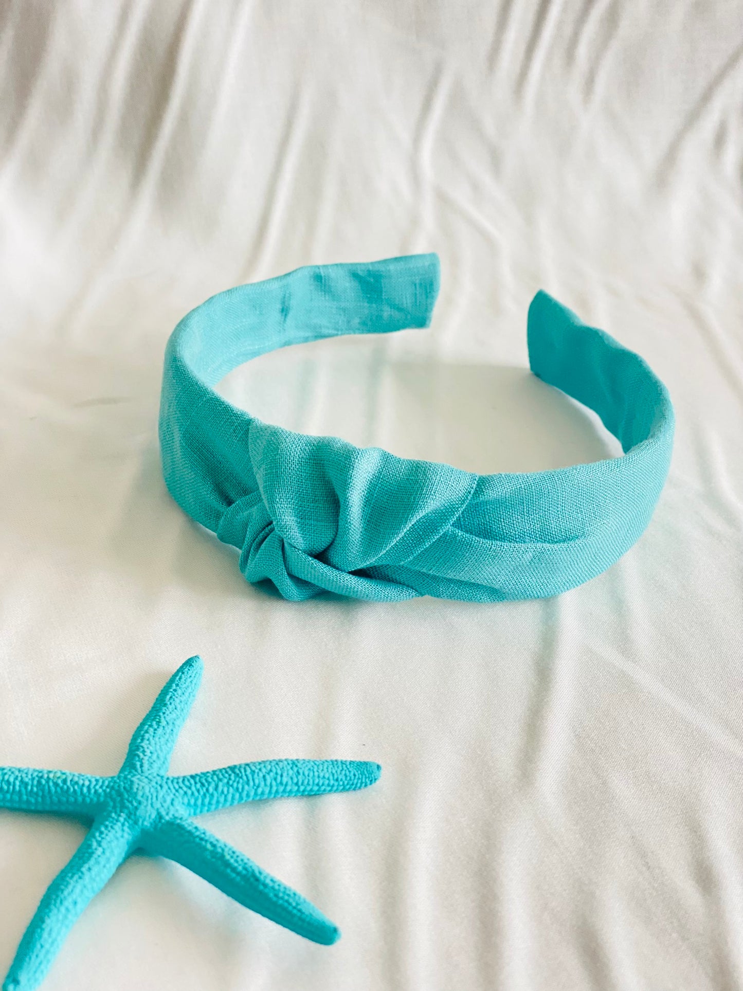 Diadema Nudo Lino Turquesa