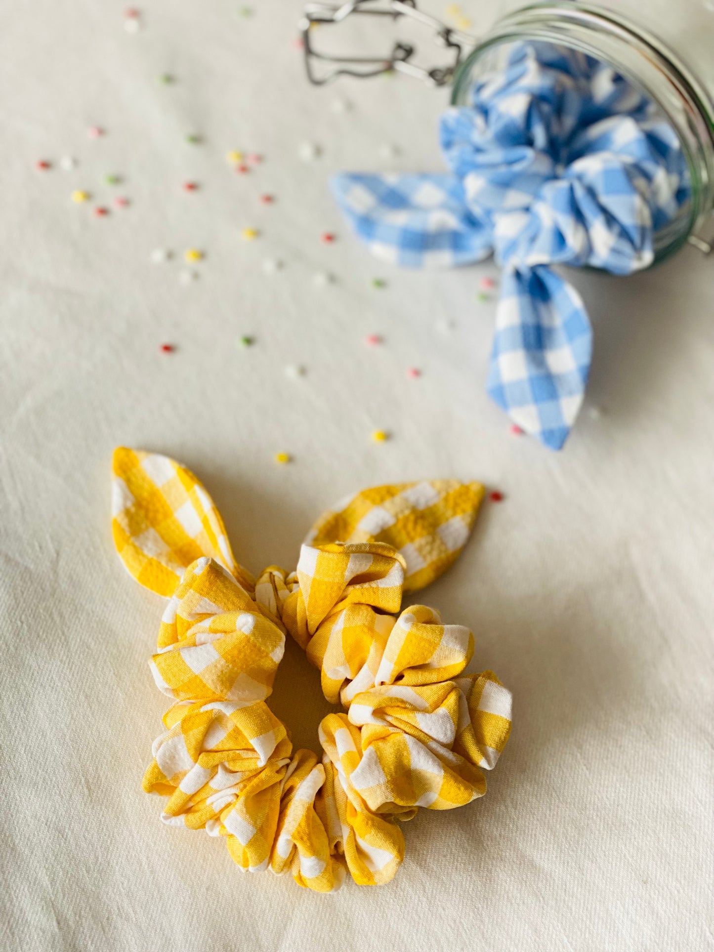 Scrunchie Orejitas Vichy Azul