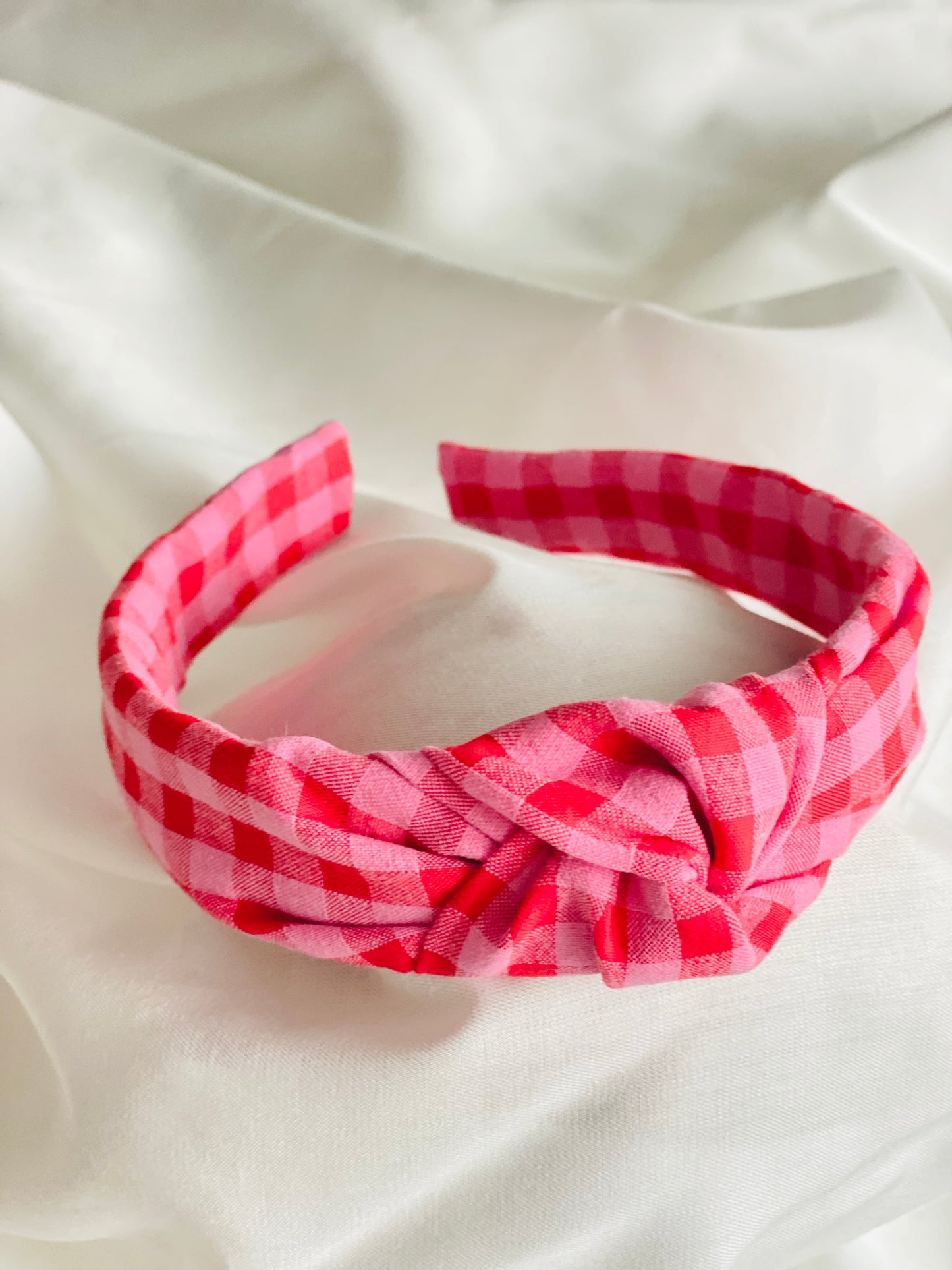 Diadema Nudo Vichy Rosa y Rojo