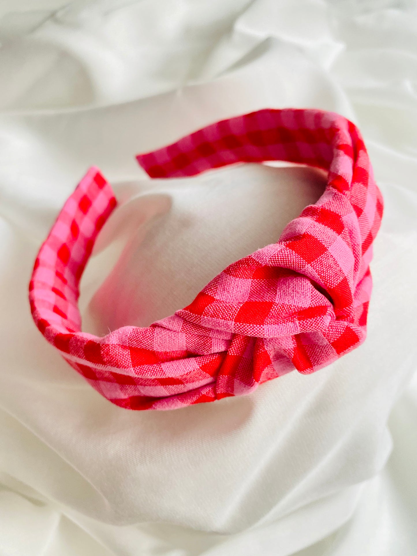 Diadema Nudo Vichy Rosa y Rojo