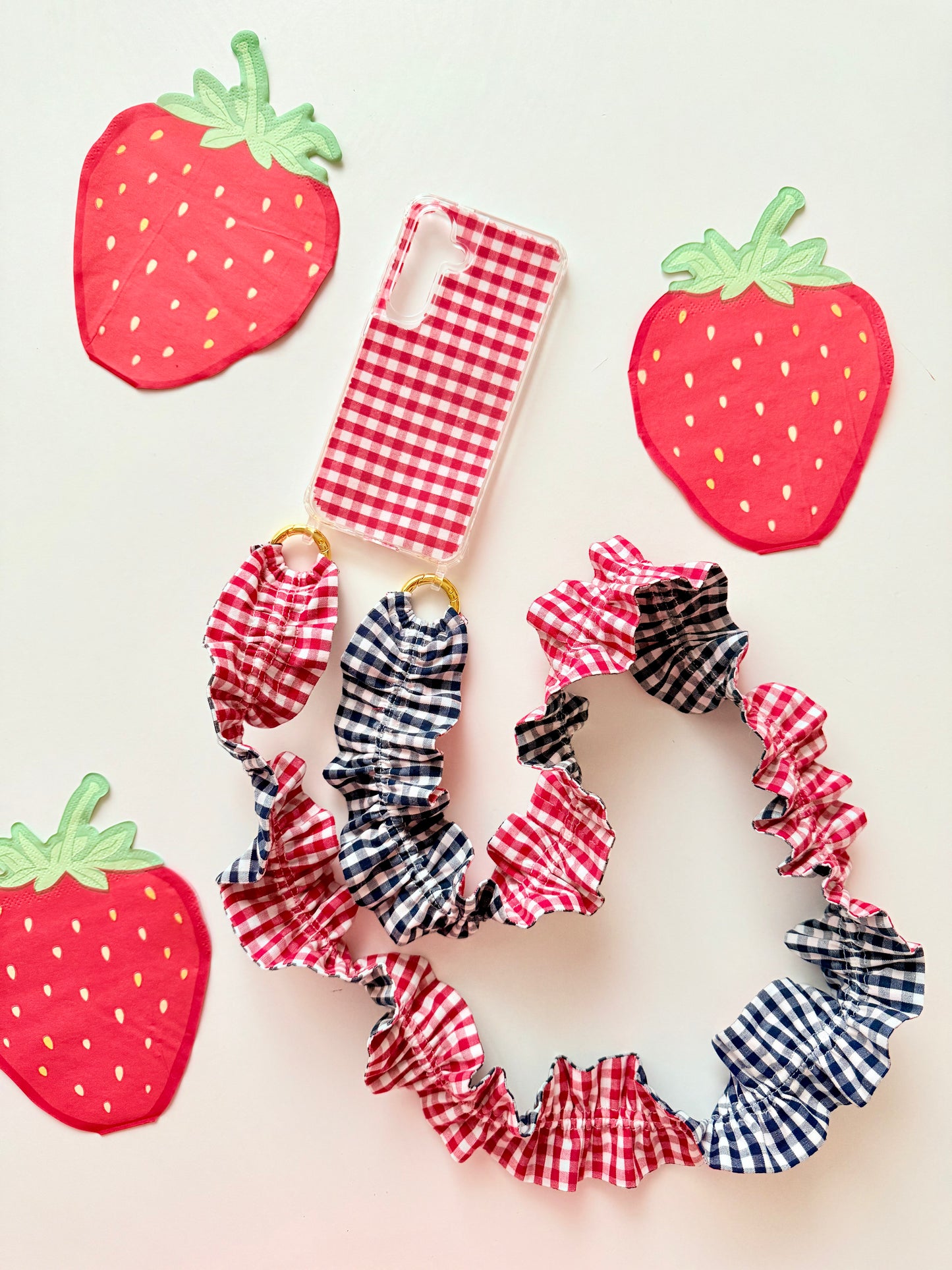 Conjunto Cuelga Movil Rizado Vichy Rojo y Marino