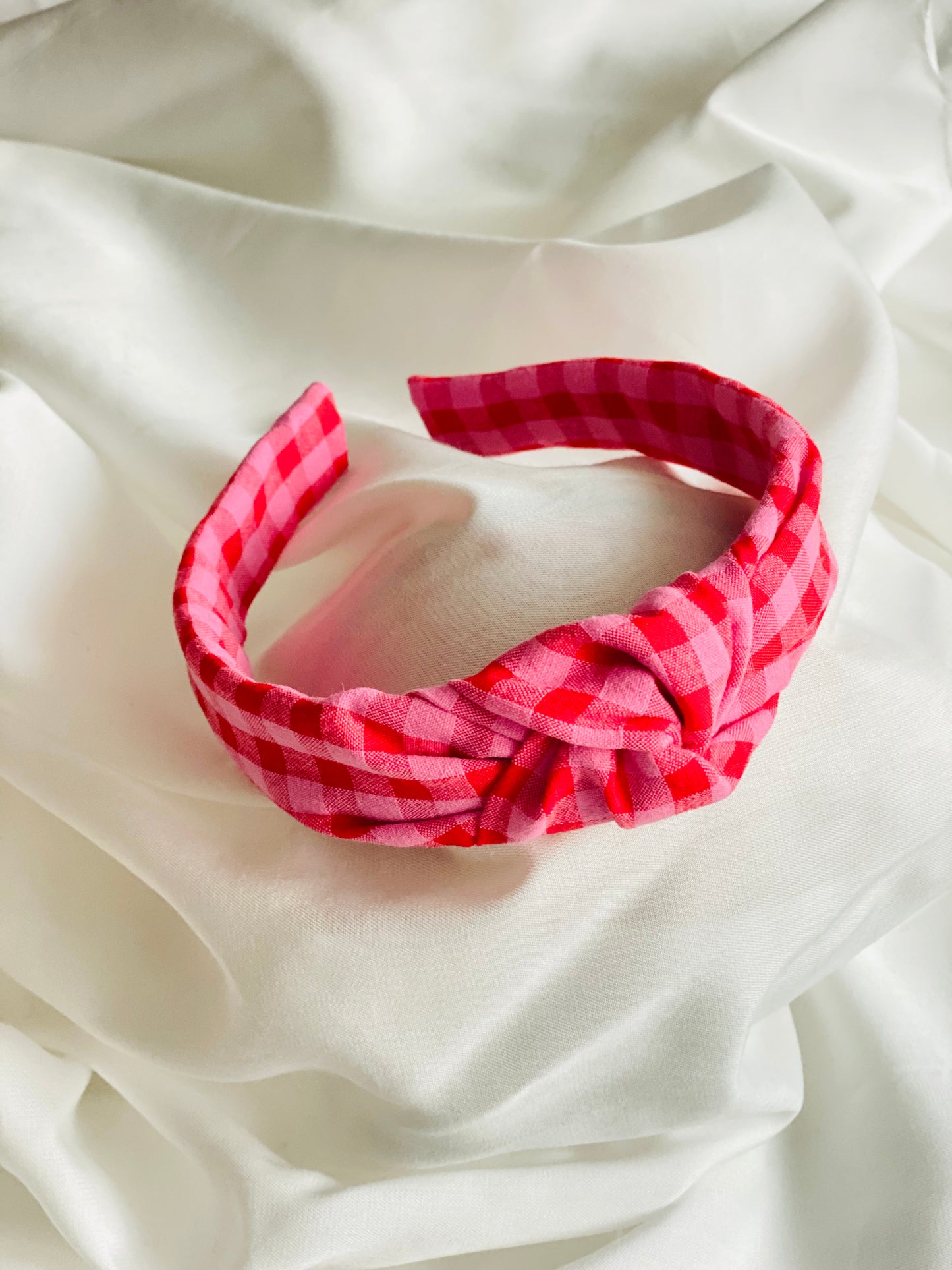 Diadema Nudo Vichy Rosa y Rojo