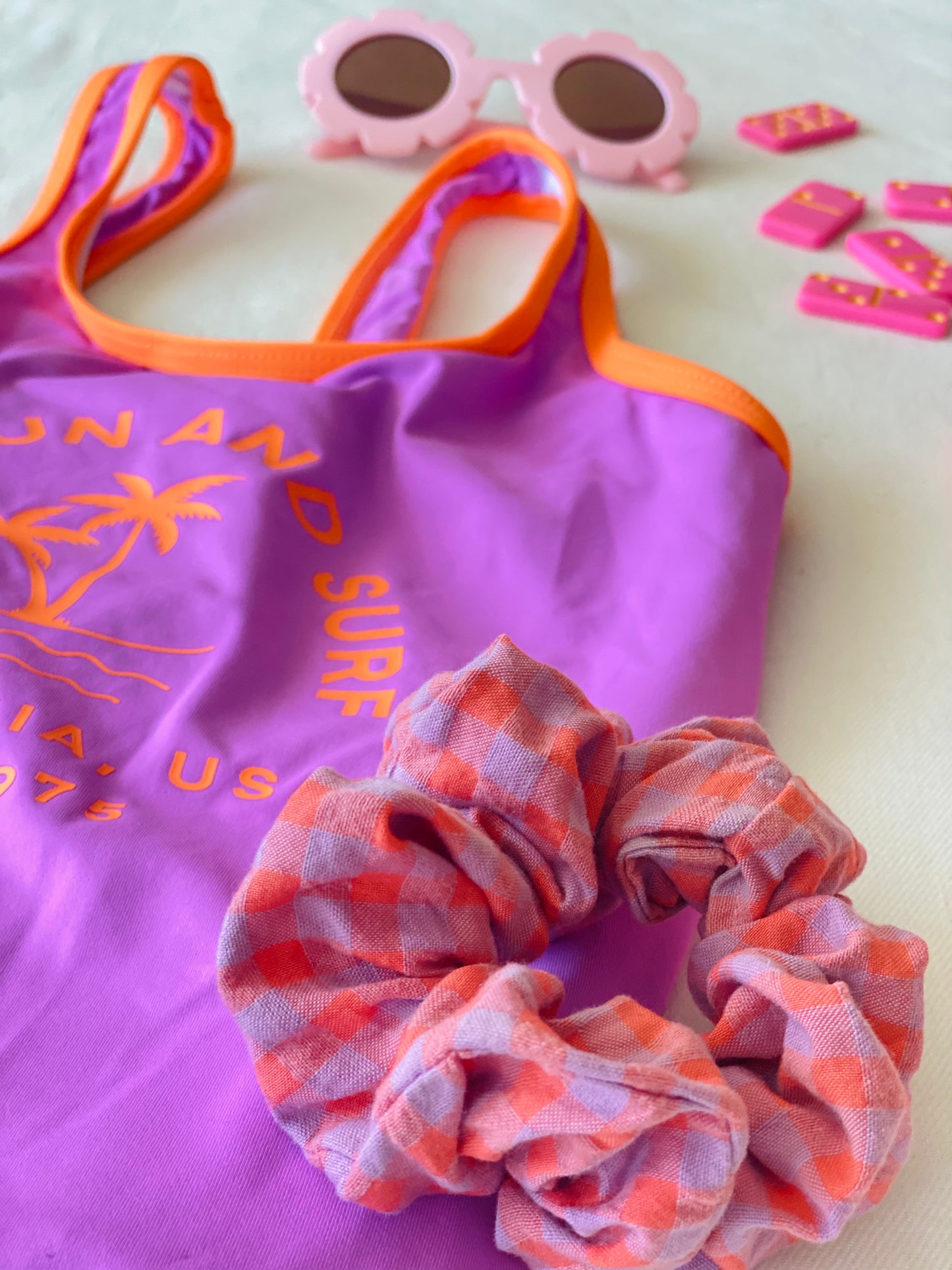 Scrunchie Vichy Lila y Naranja
