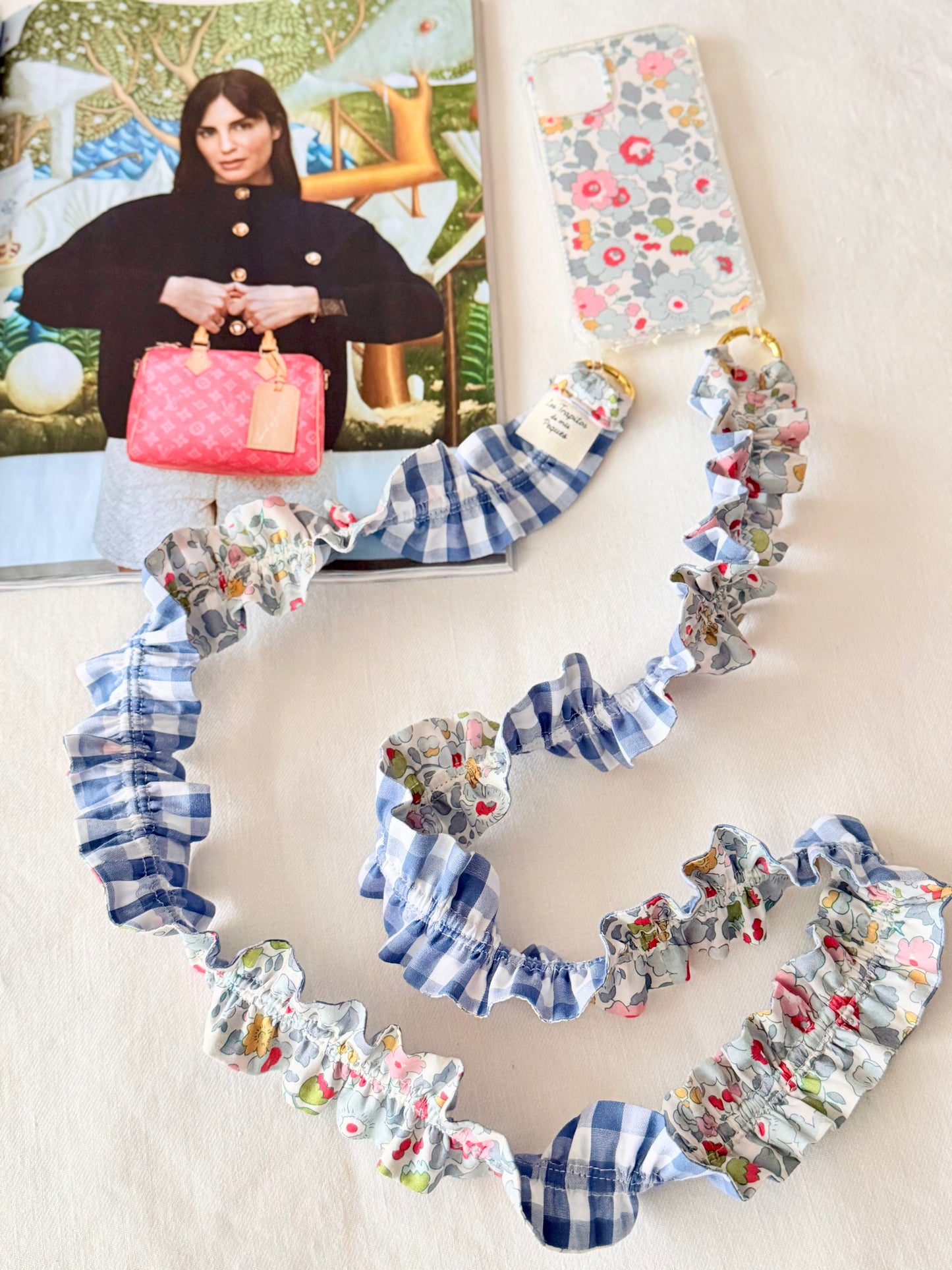 Conjunto Cuelga Movil Rizado Liberty Betsy Azul y Vichy