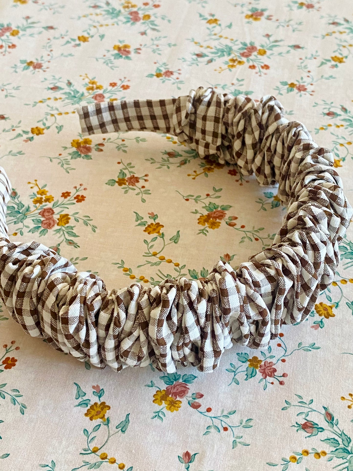 Diadema Nudo Vichy Seersucker Marrón