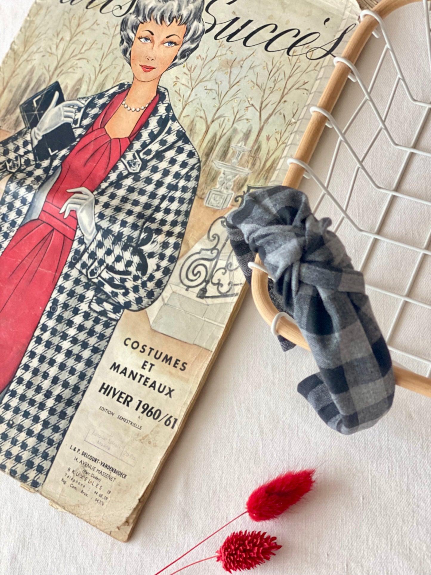 Diadema Nudo Vichy Gris