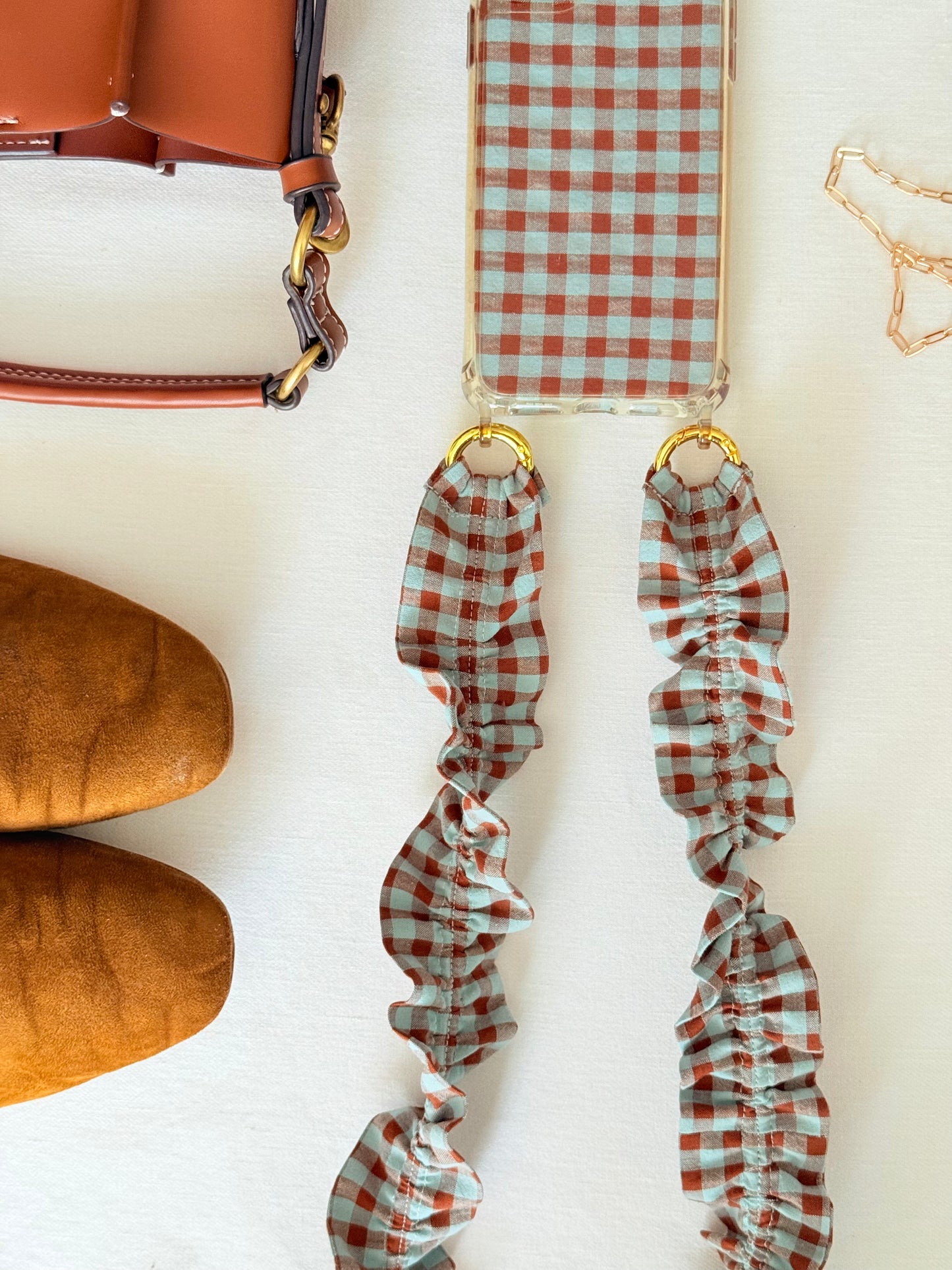 Conjunto Cuelga Movil Vichy Turquesa y Marrón