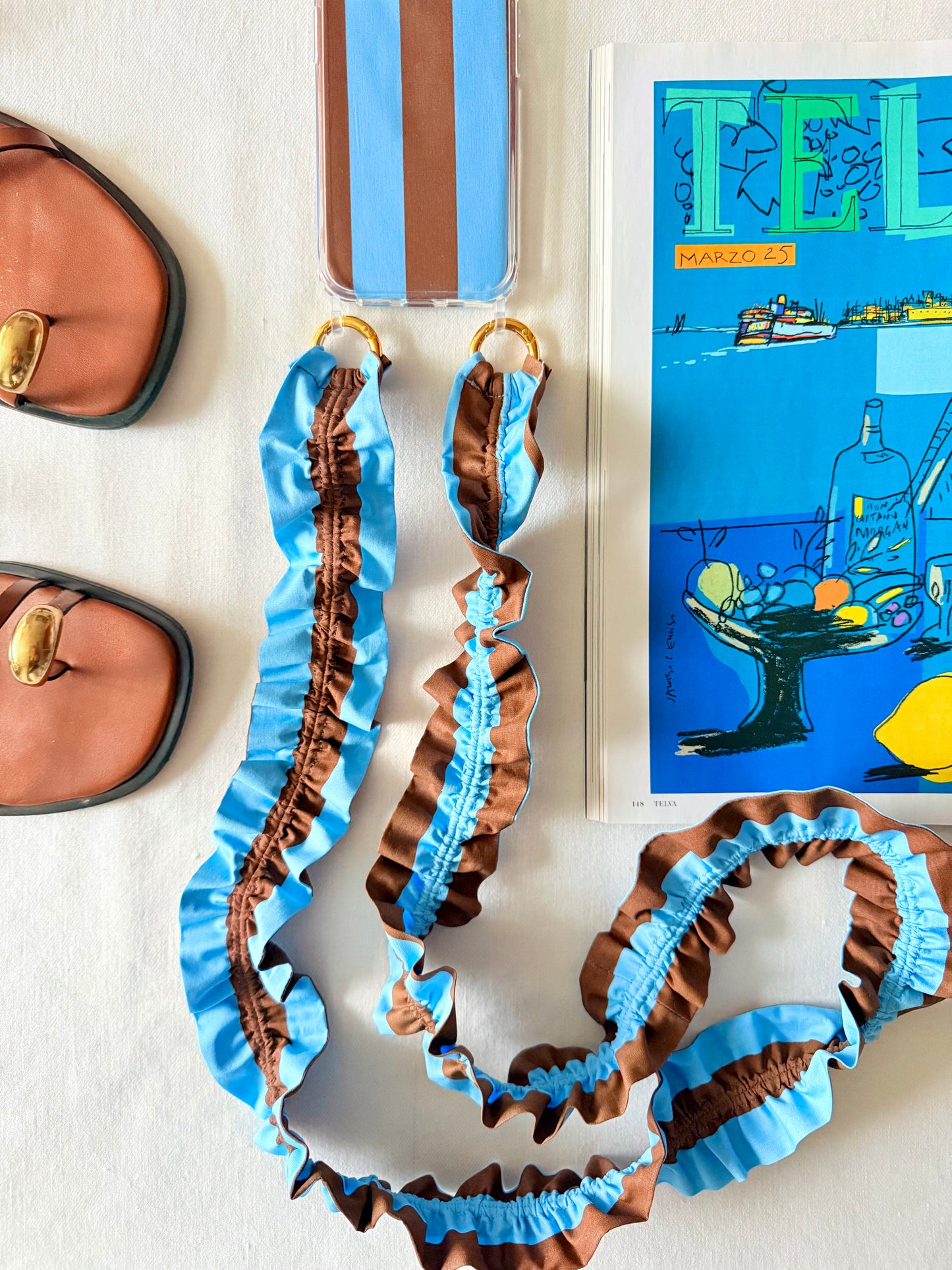 Conjunto Cuelga Movil Rayas Azul y Chocolate