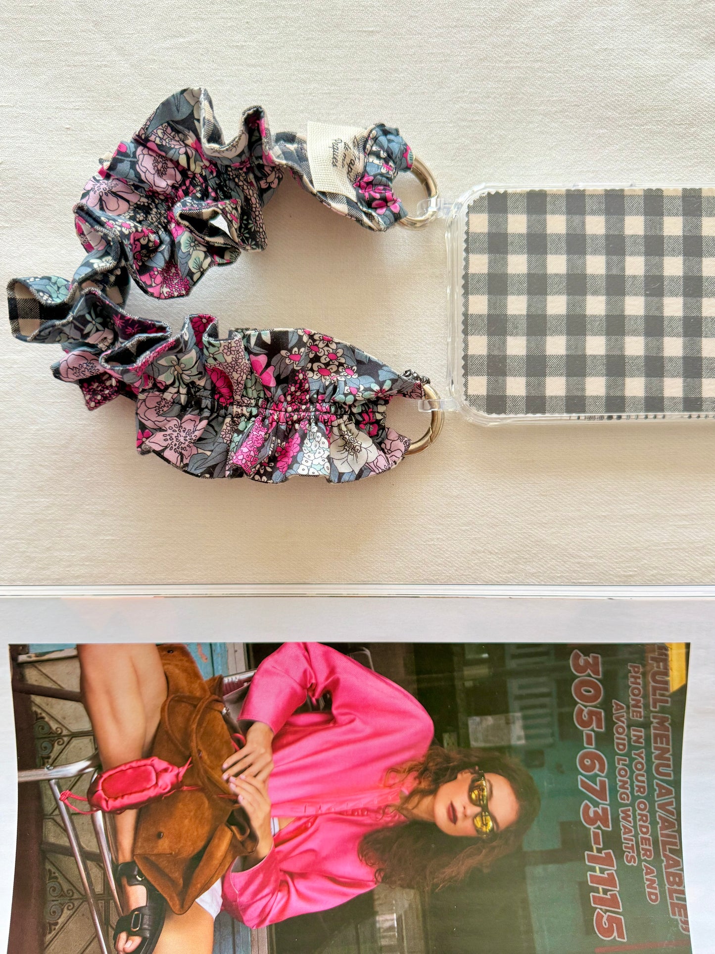 Conjunto Cuelga Movil Liberty Circus y Vichy Negro (Funda Vichy)