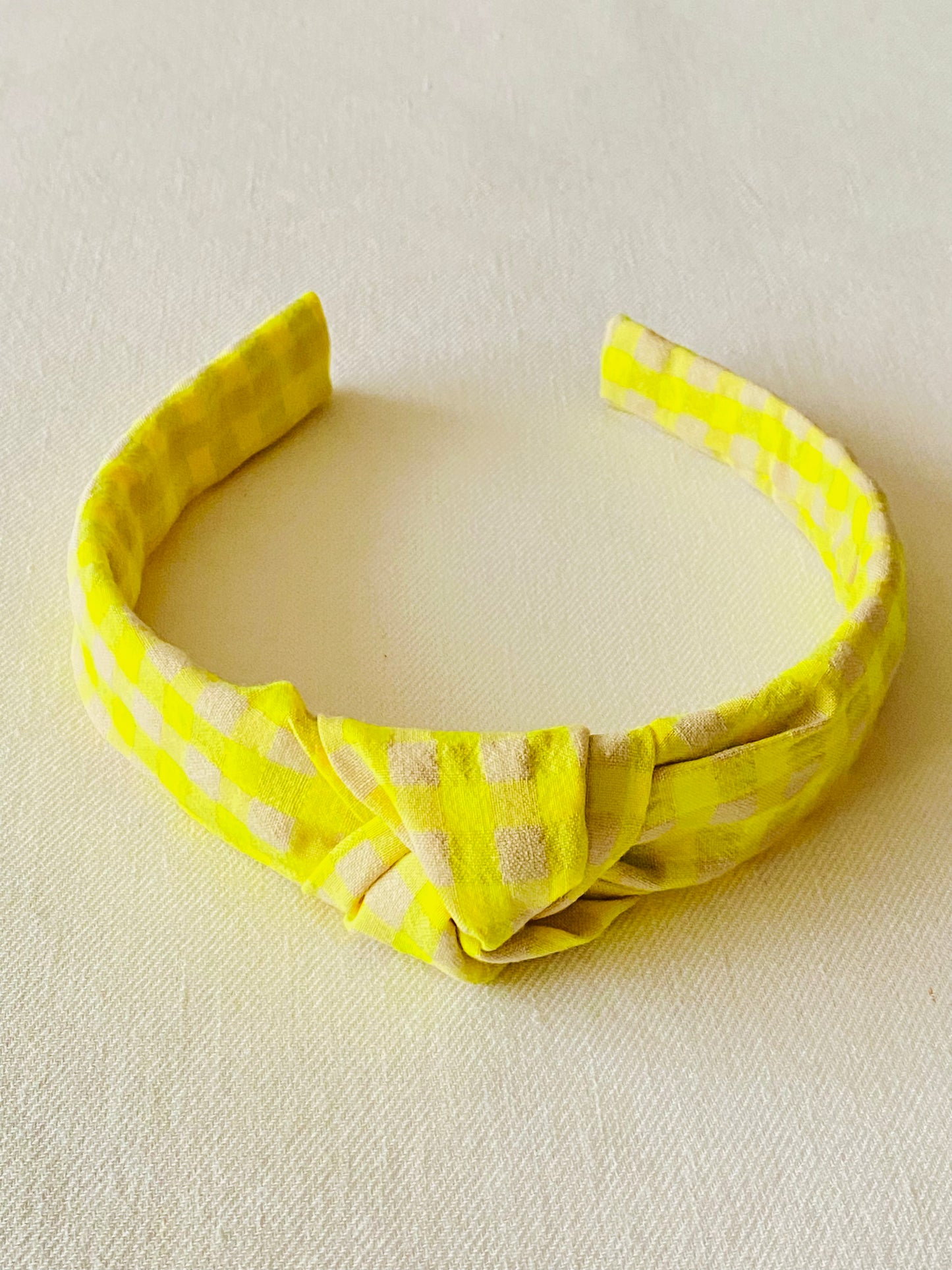 Diadema Nudo Vichy Flúor Amarillo Seersucker