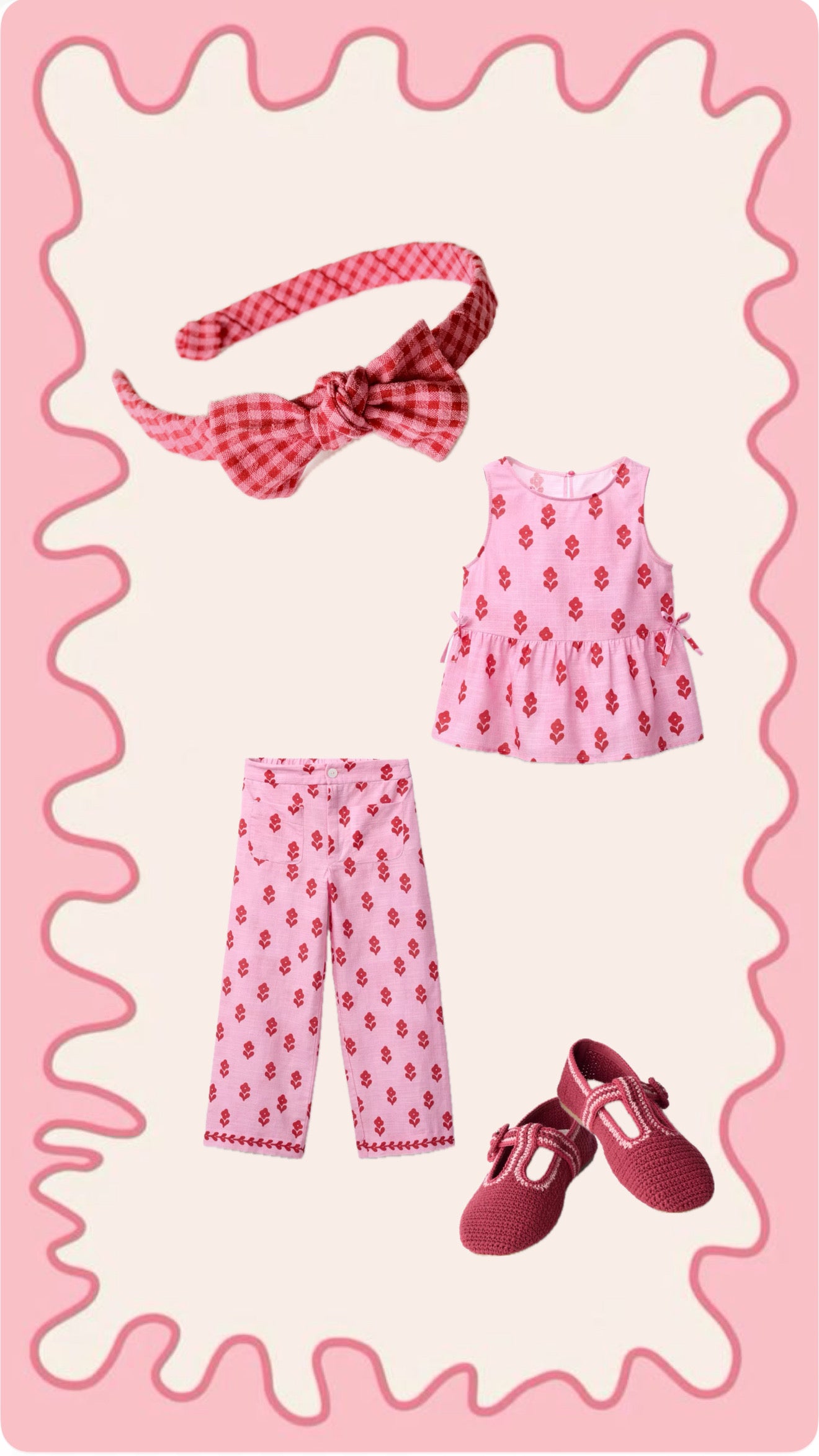 Diadema Lazo Vichy Rosa y Rojo