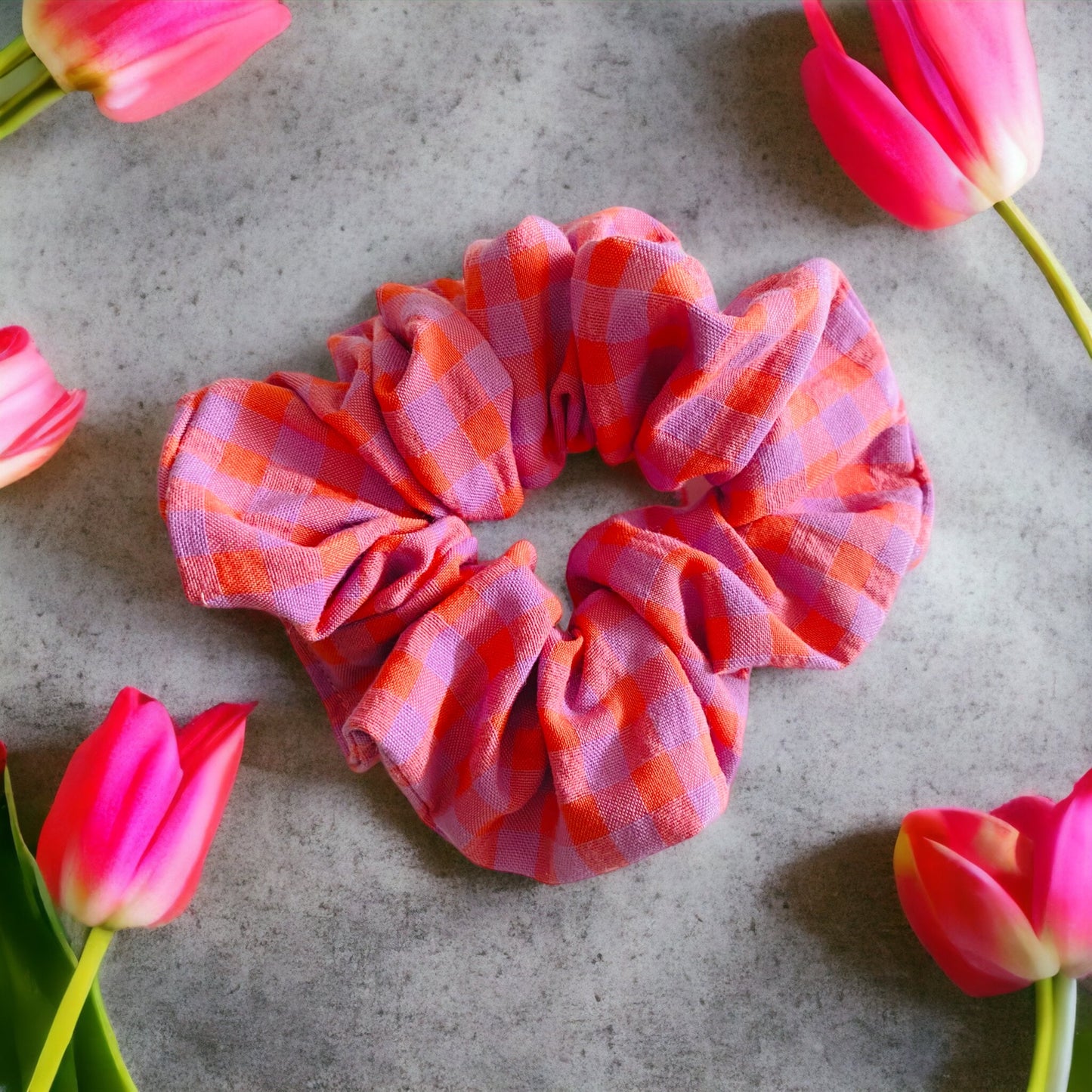 Scrunchie Vichy Lila y Naranja