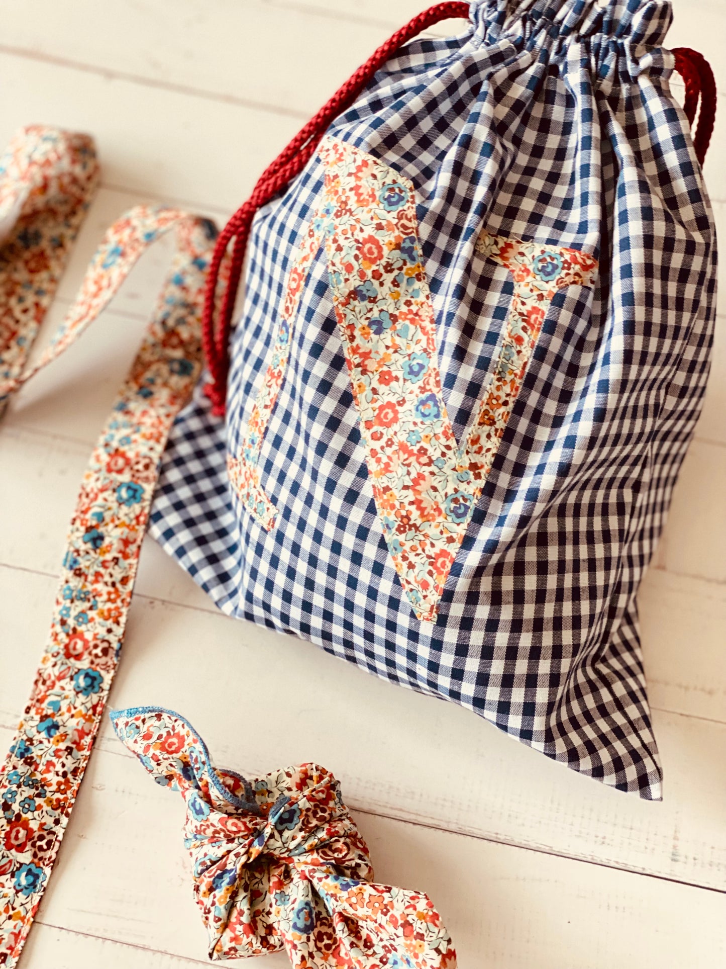 Bolsita Vichy Marino y Liberty Tostado