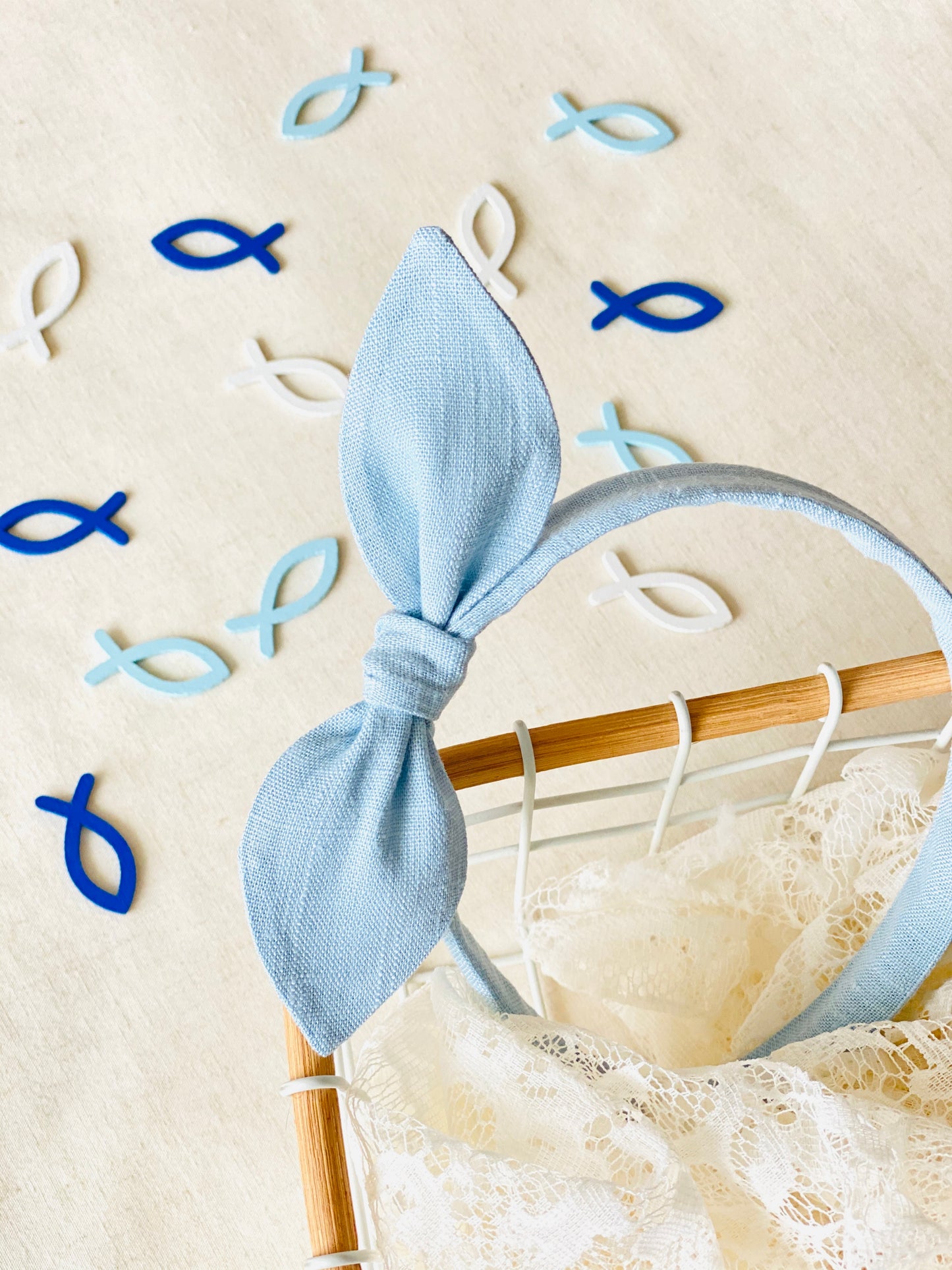 Diadema Orejitas Lino Azul