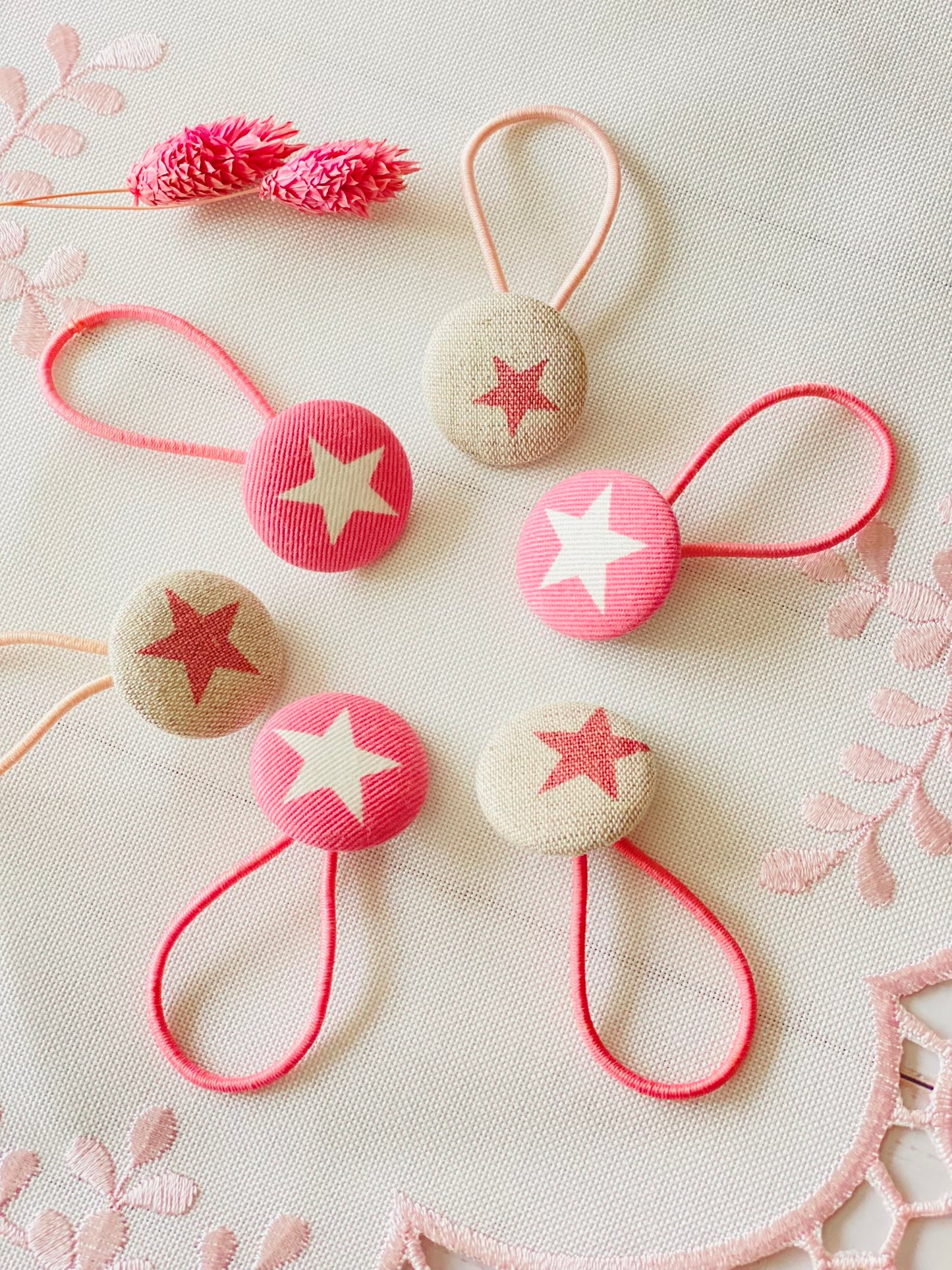 Coletero Botón Lino Estrellas Rosa