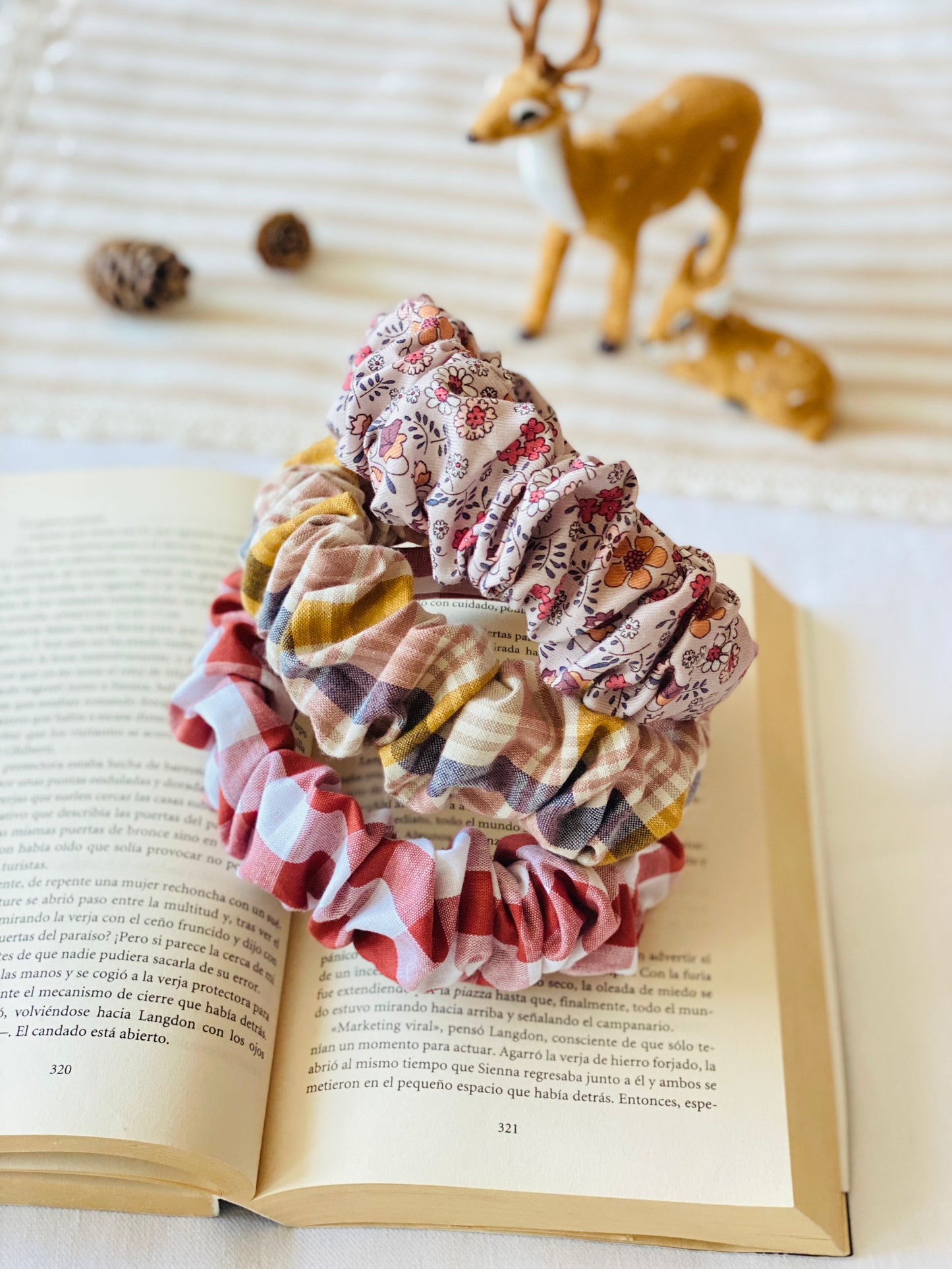 Diadema Scrunchie Tartán Canela
