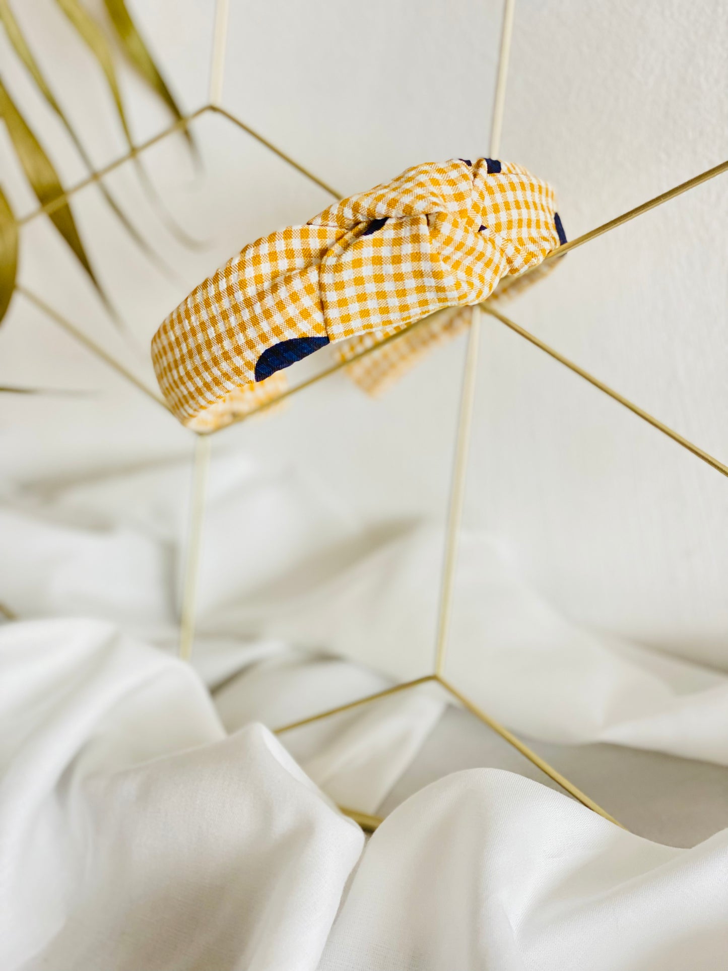 Diadema Turbante Vichy Mostaza y Lunares