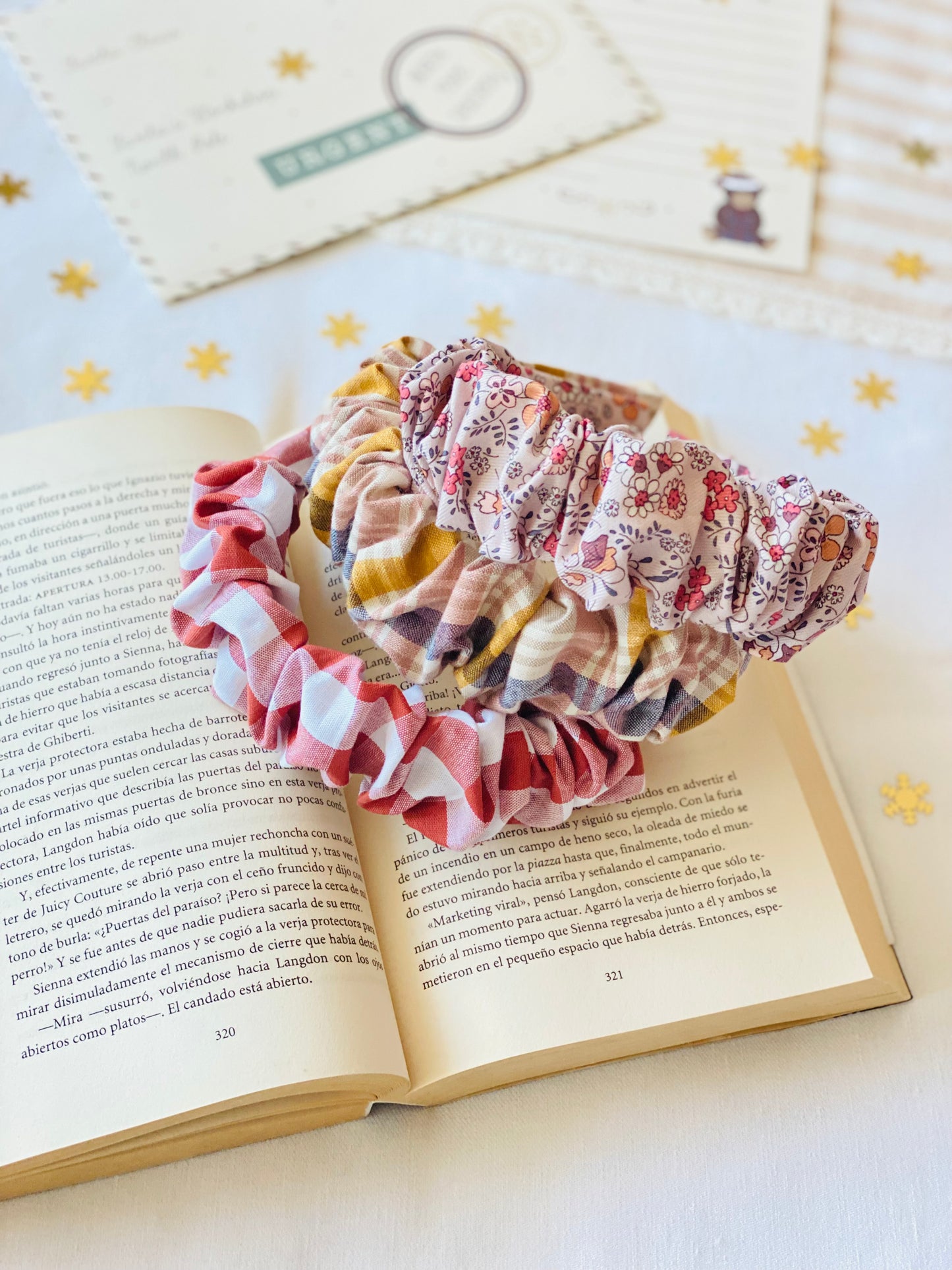 Diadema Scrunchie Flores Canela