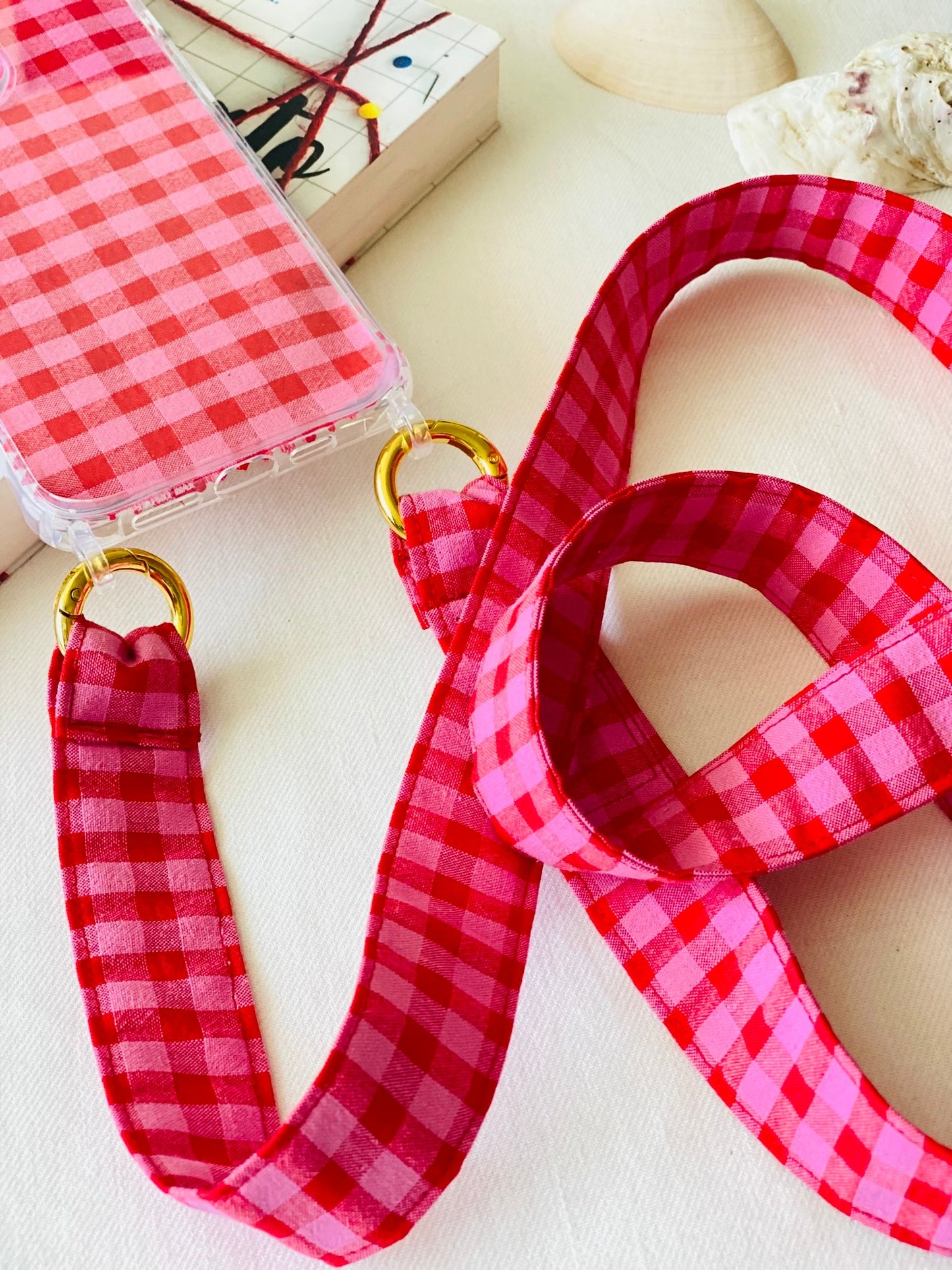 Conjunto Cuelga Movil Vichy Rosa y Rojo