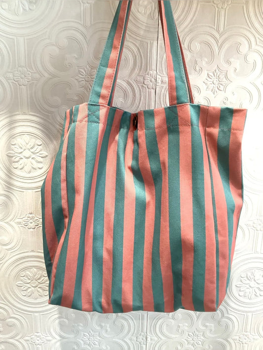 Tote Bag Rayas Coral y Verde