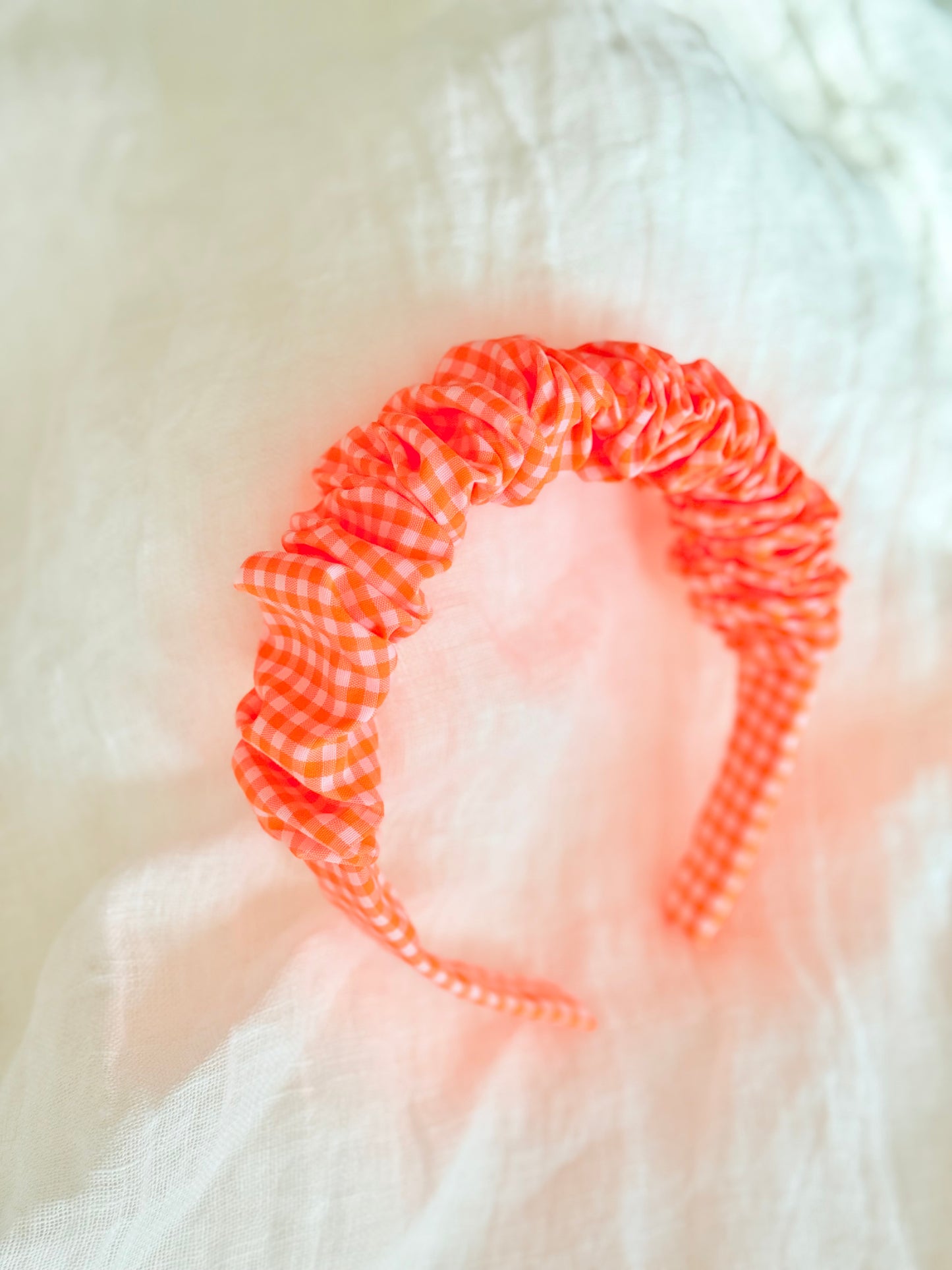 Diadema Scrunchie Vichy Naranja Flúor