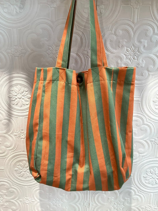Tote Bag Rayas Naranja y Verde