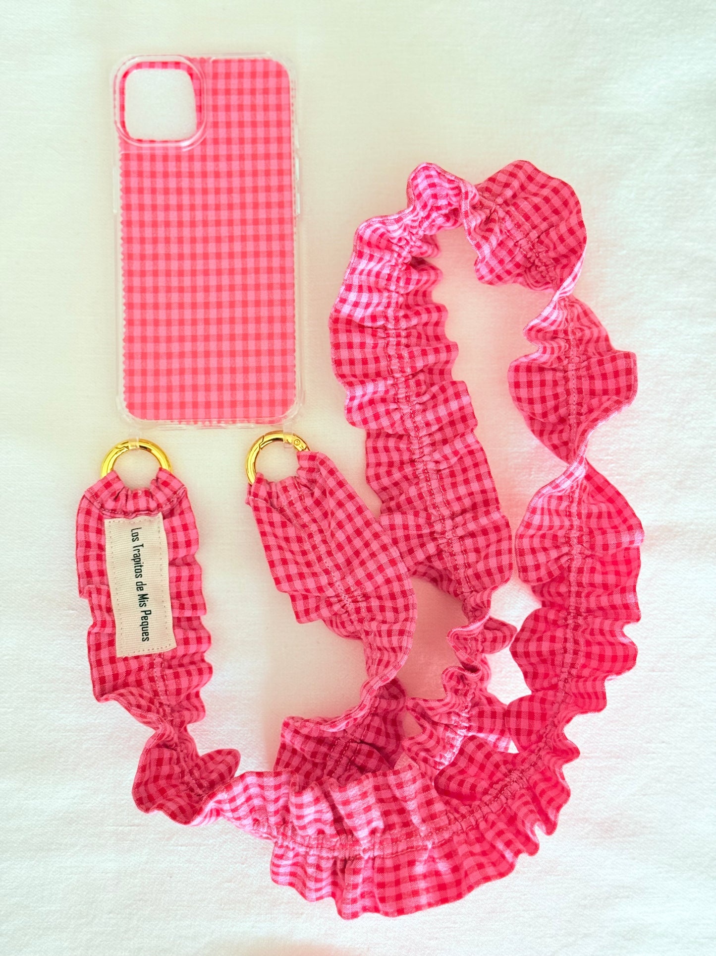 Conjunto Cuelga Movil Rizado Vichy Rosa y Rojo