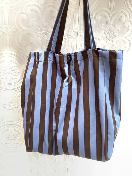 Tote Bag Rayas Azul y Marrón