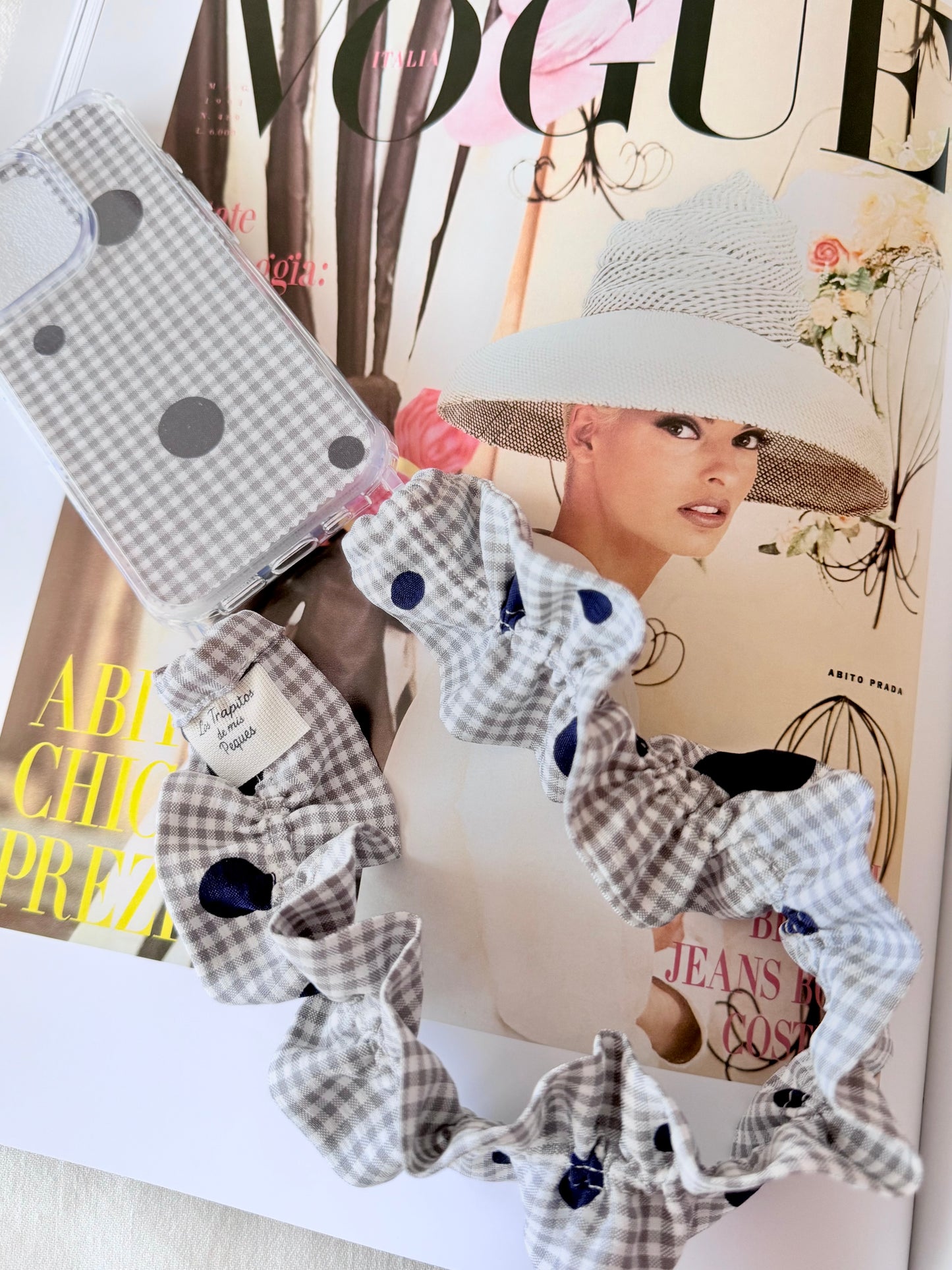 Conjunto Cuelga Movil Rizado Vichy Gris y Lunares