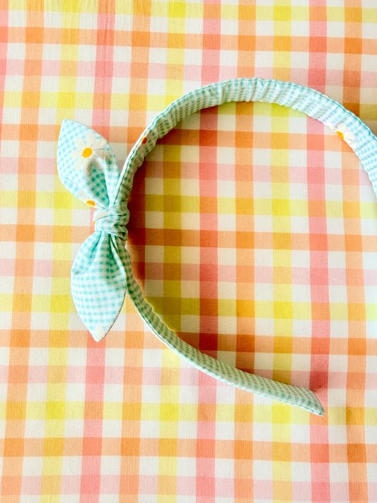 Diadema Orejitas Vichy Azul y Margaritas