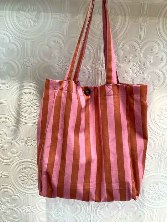 Tote Bag Rayas Rosa y Marron
