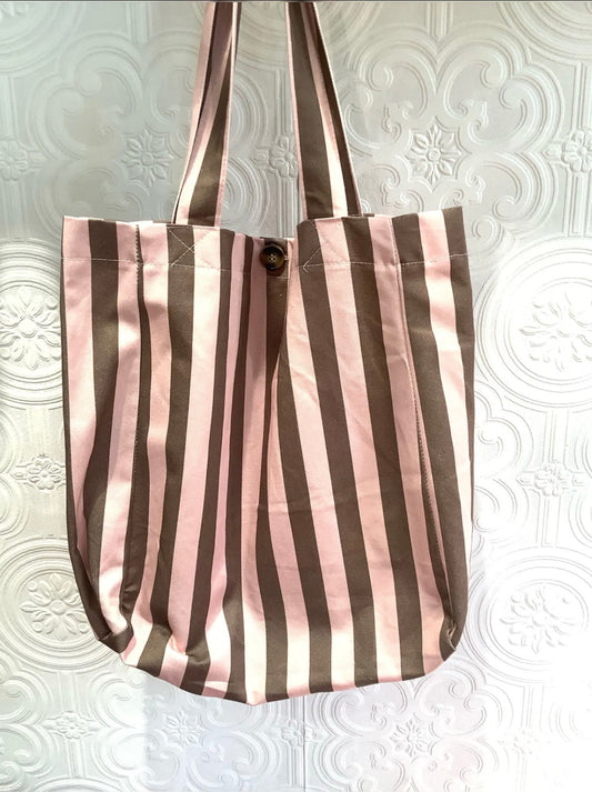 Tote Bag Rayas Rosa empolvado y Marrón