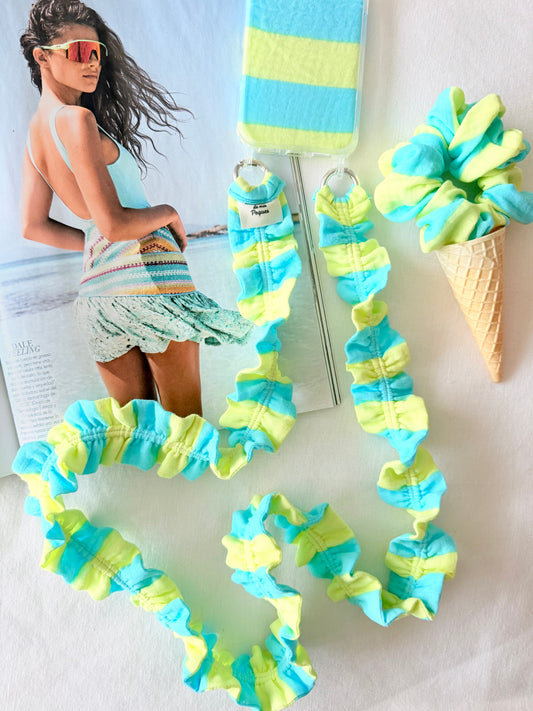 Scrunchie Rayas Amarillo y Menta