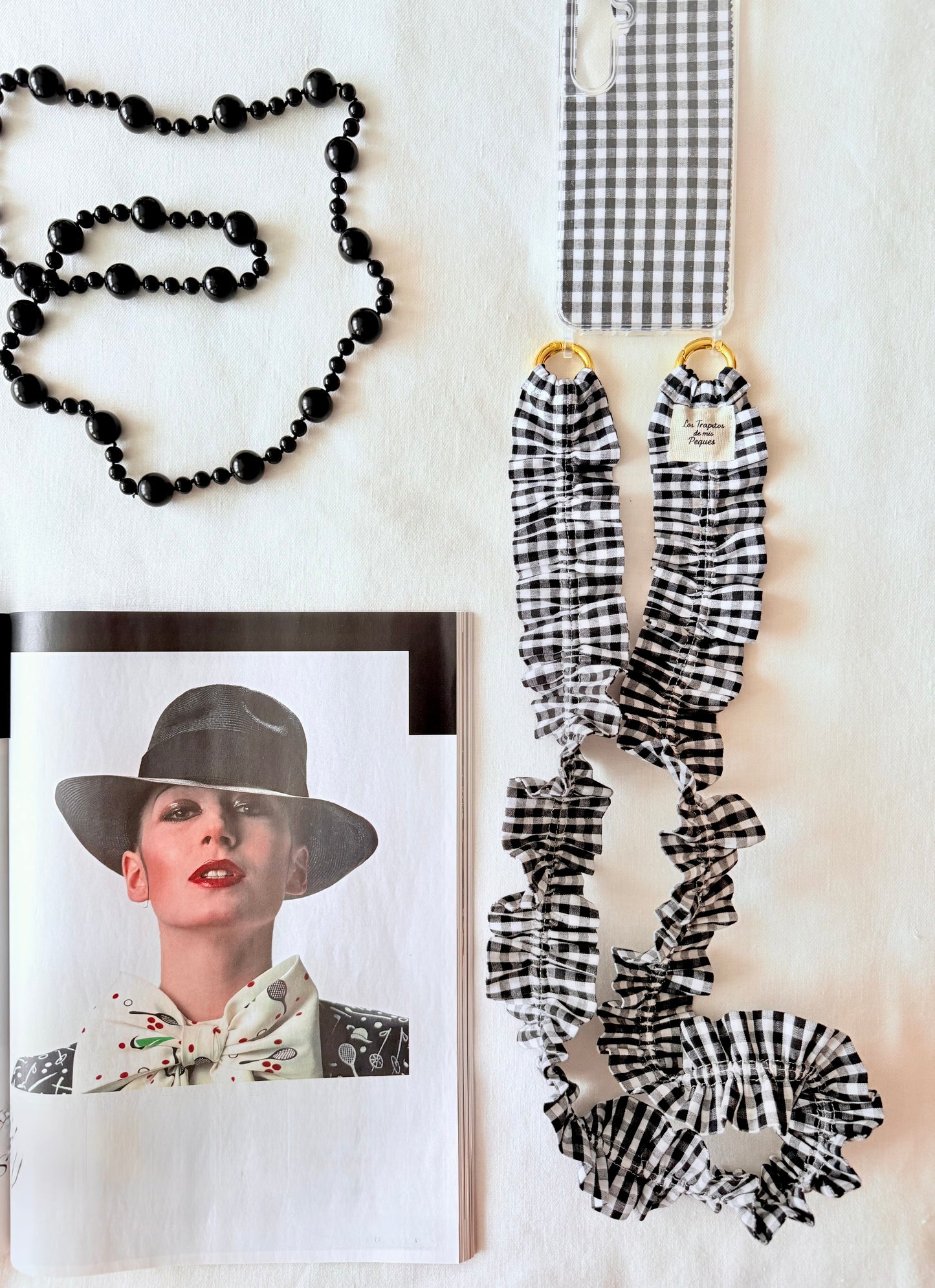 Conjunto Cuelga Movil Rizado Vichy Negro