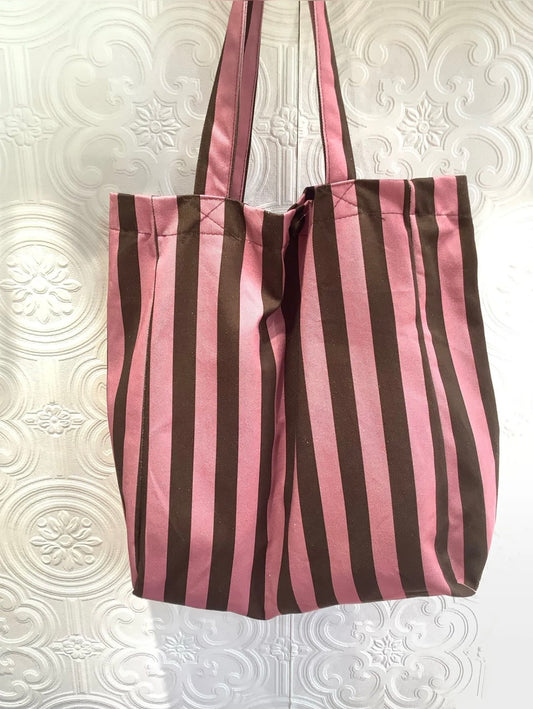 Tote Bag Rayas Rosa y Marrón