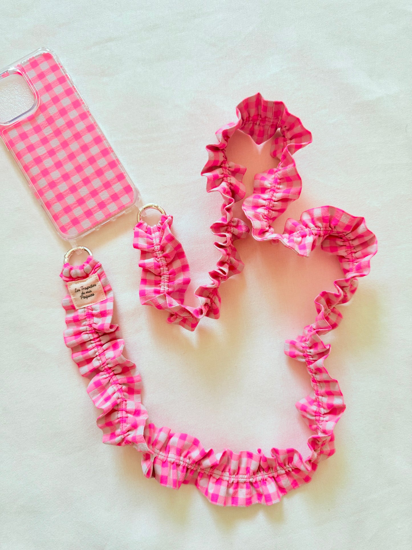 Conjunto Cuelga Movil Rizado Vichy Fucsia Flúor